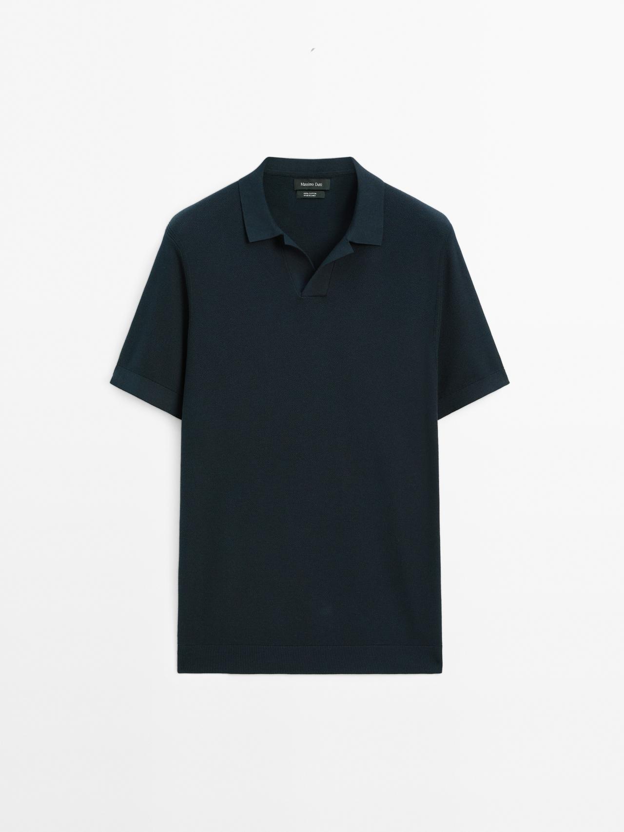 Massimo Dutti - Herre - Trøje I Strik Af 100 % Bomuld Med Polokrave - Marineblå - L