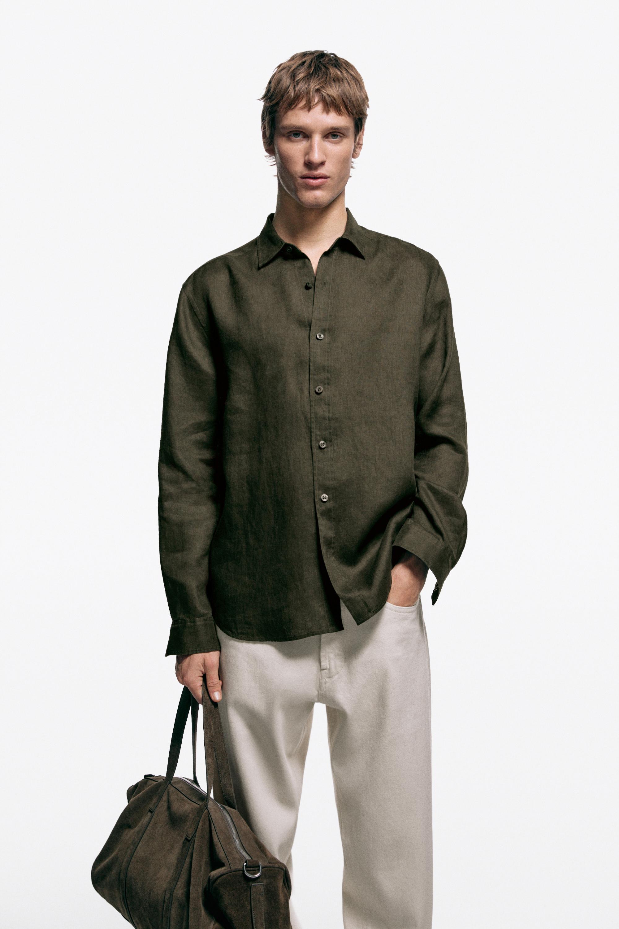 100% linen slim fit shirt — Sea green