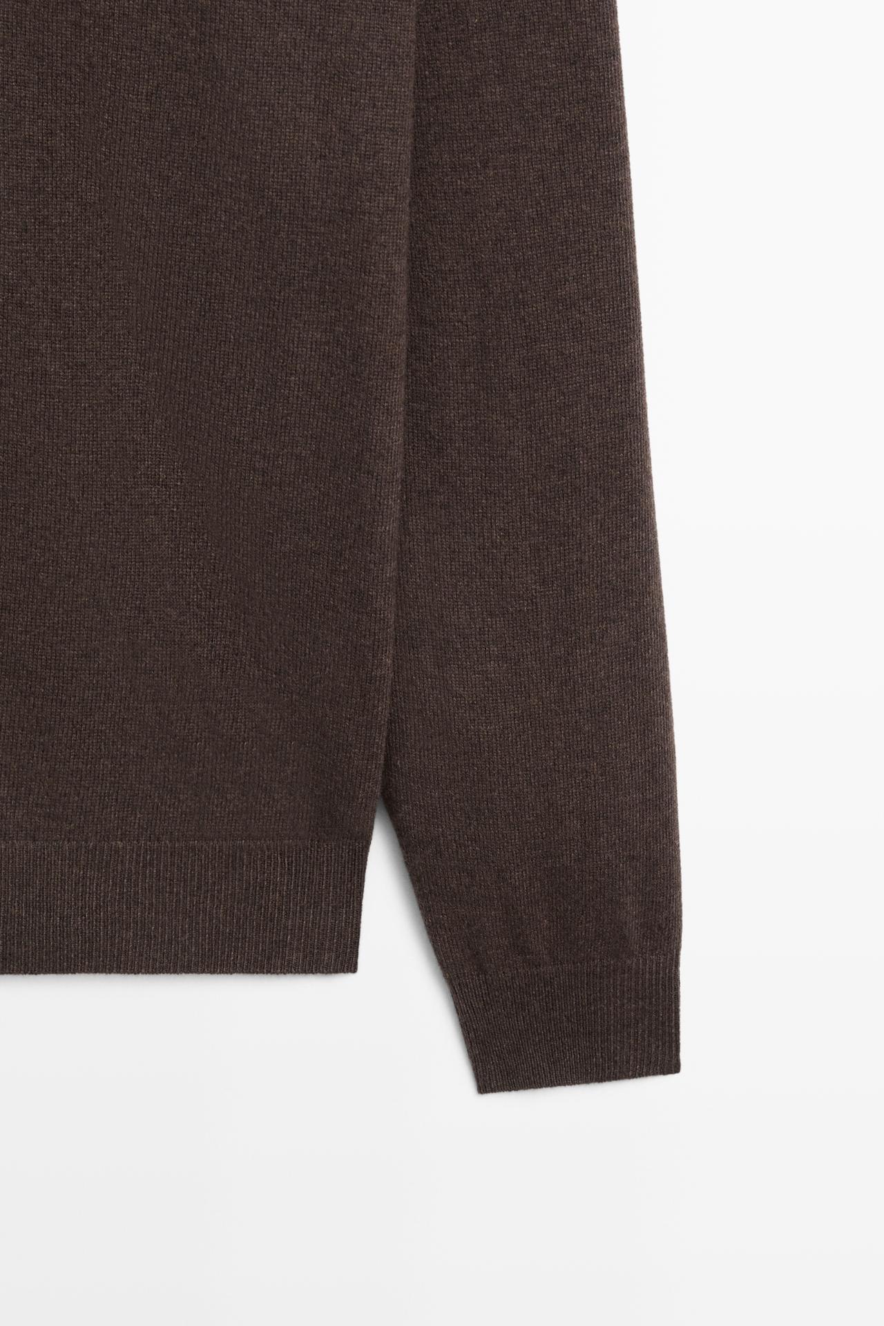 Mock neck knit sweater with zip — Chocolate