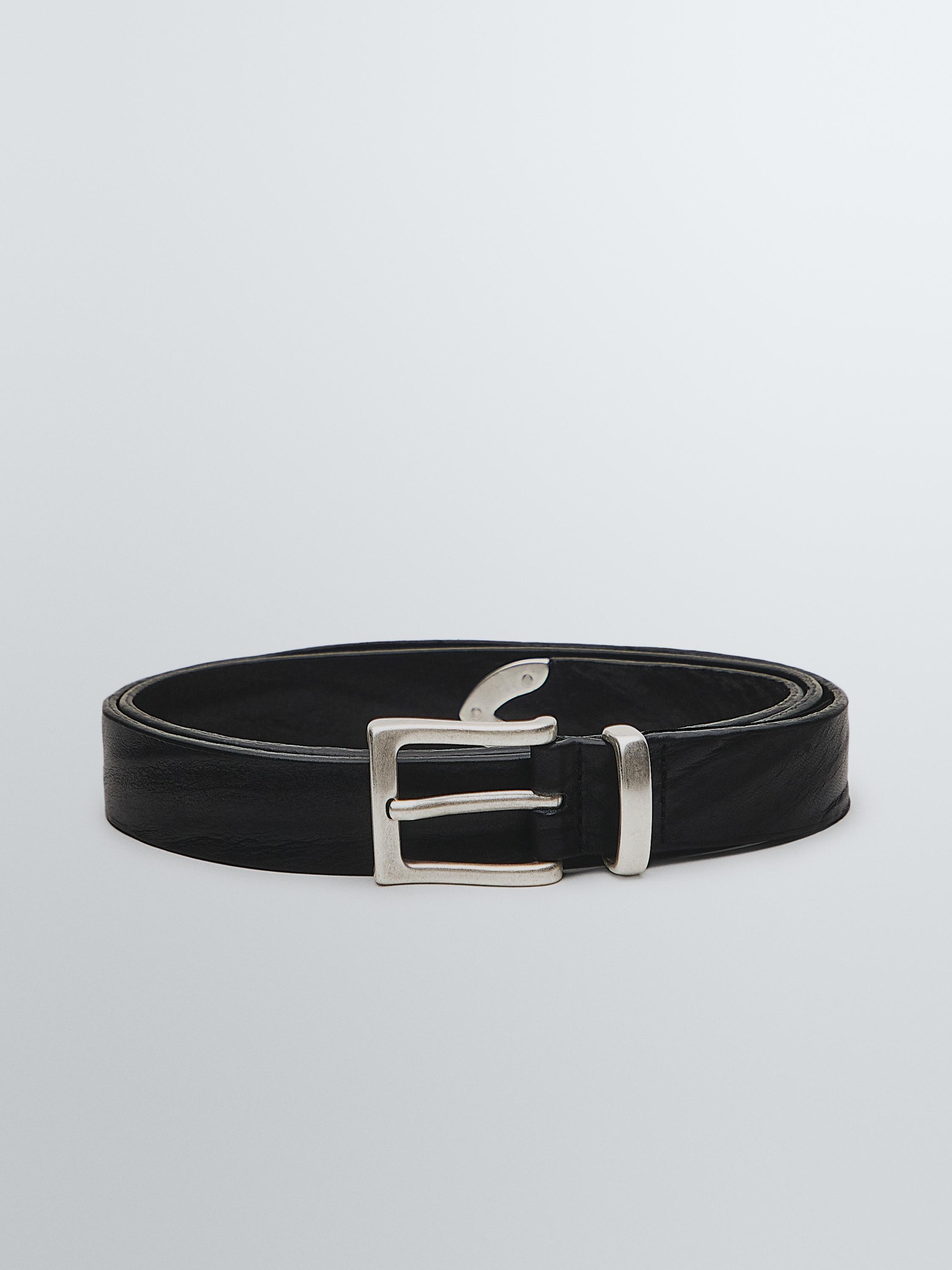 Nappa leather belt with tip detail — BLACK