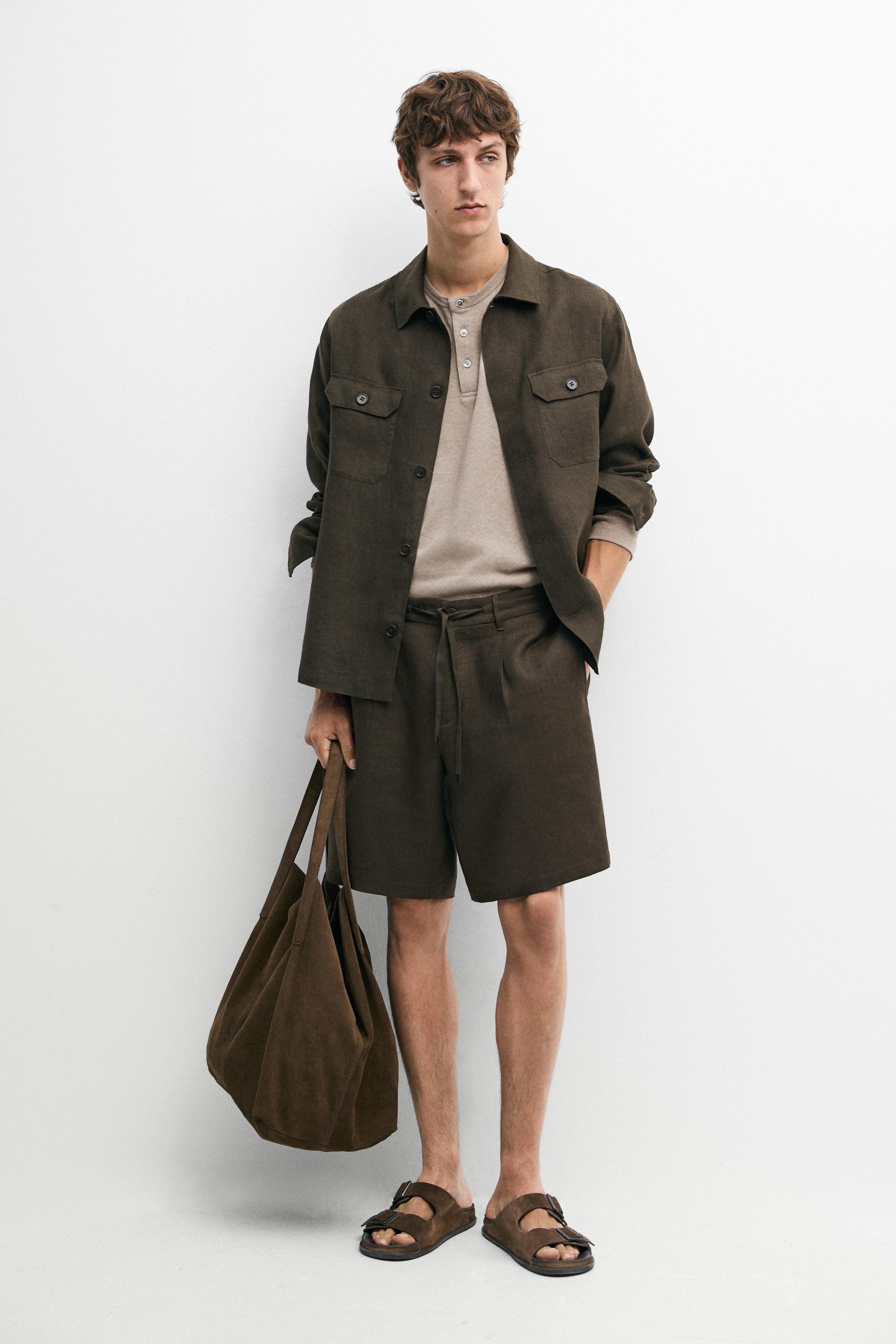 Linen co-ord elastic waist Bermuda shorts — DARK GREEN