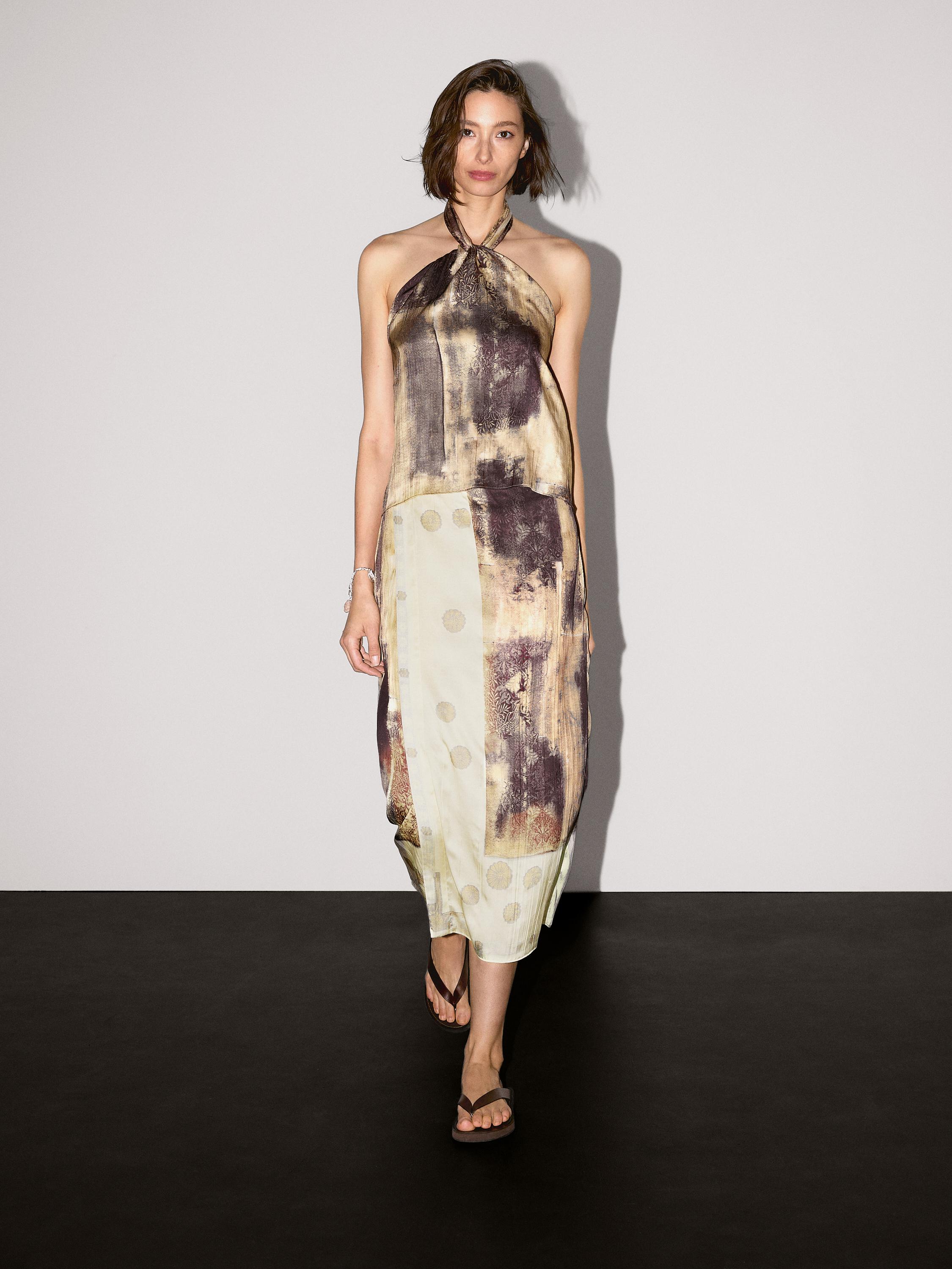 Printed satin fabric top