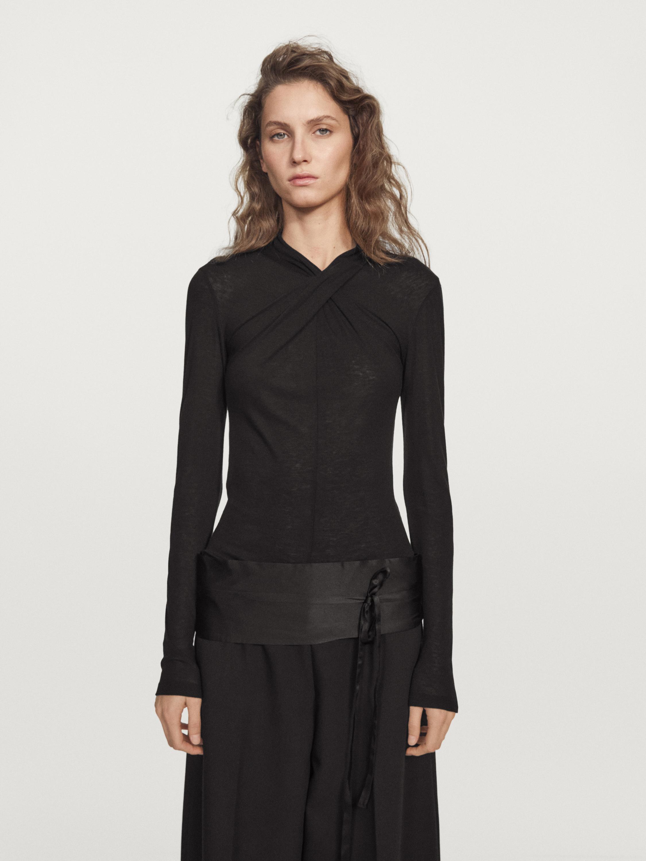 Lyocell and wool crossover top