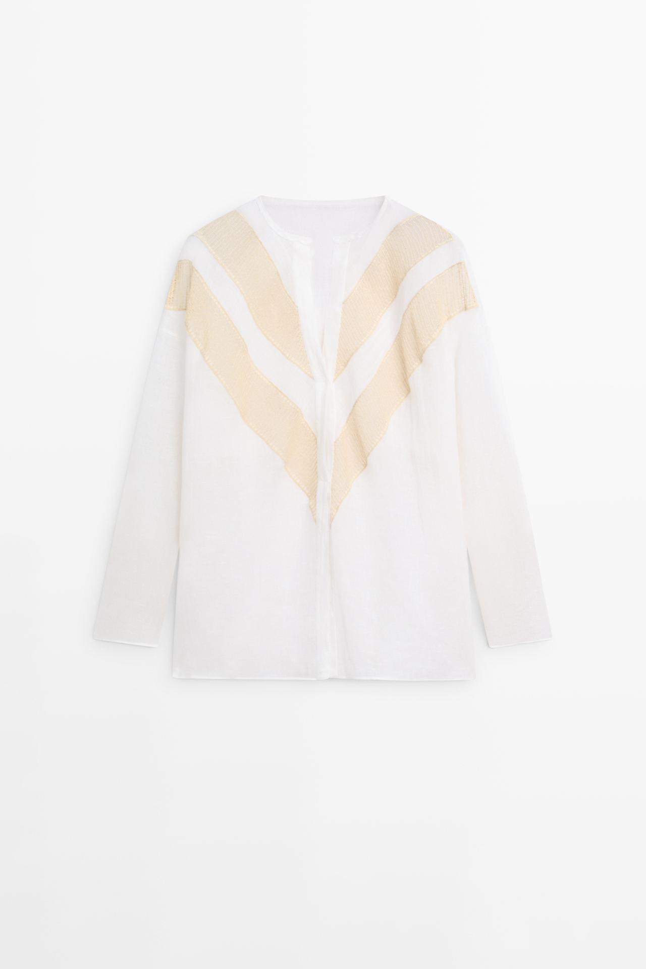 Massimo Dutti - Dame - Skjorte I Hørblanding Med Blødt Fald Og Applikationsdetalje - Hvid - S
