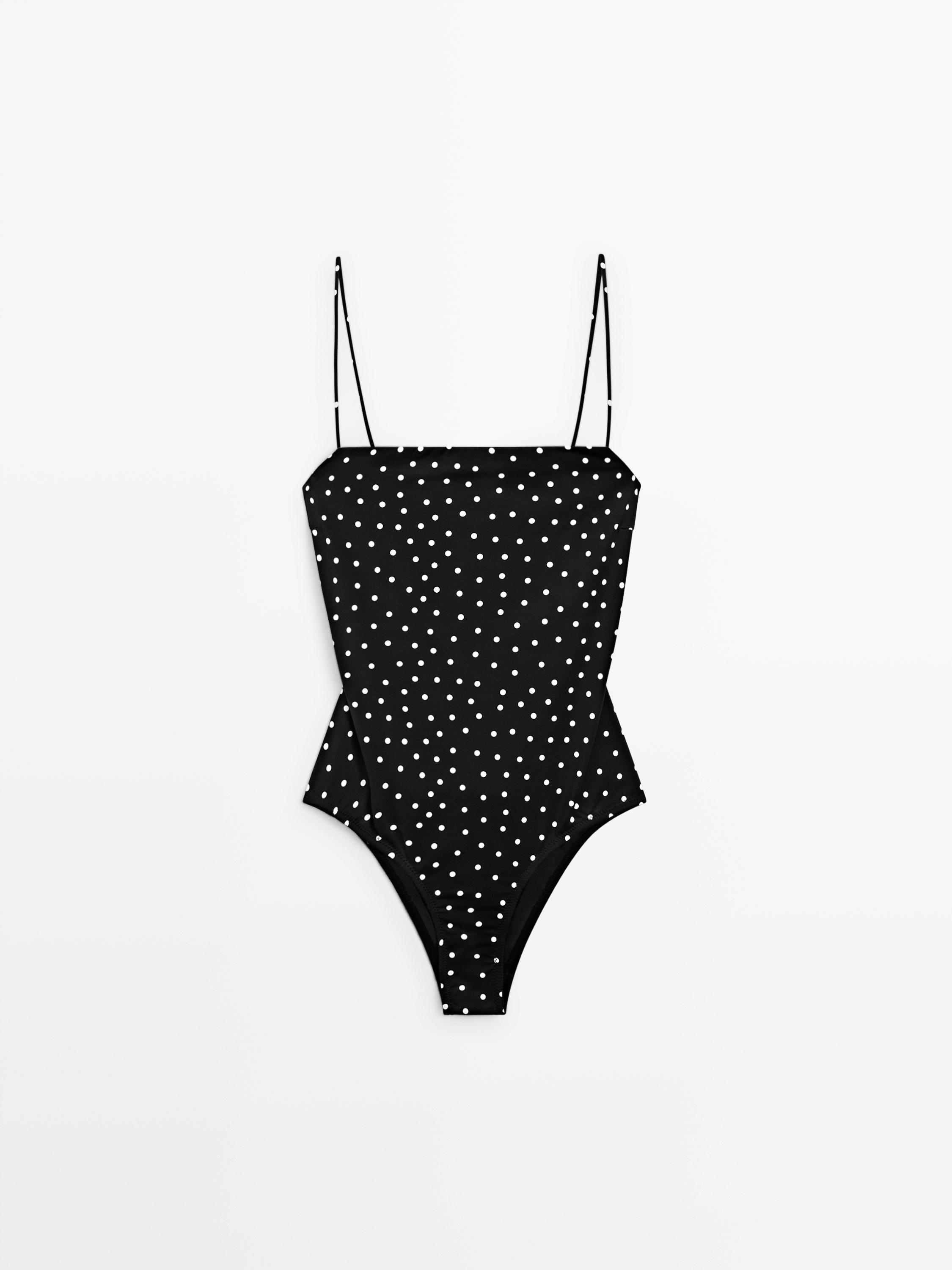 Polka dot print swimsuit — BLACK