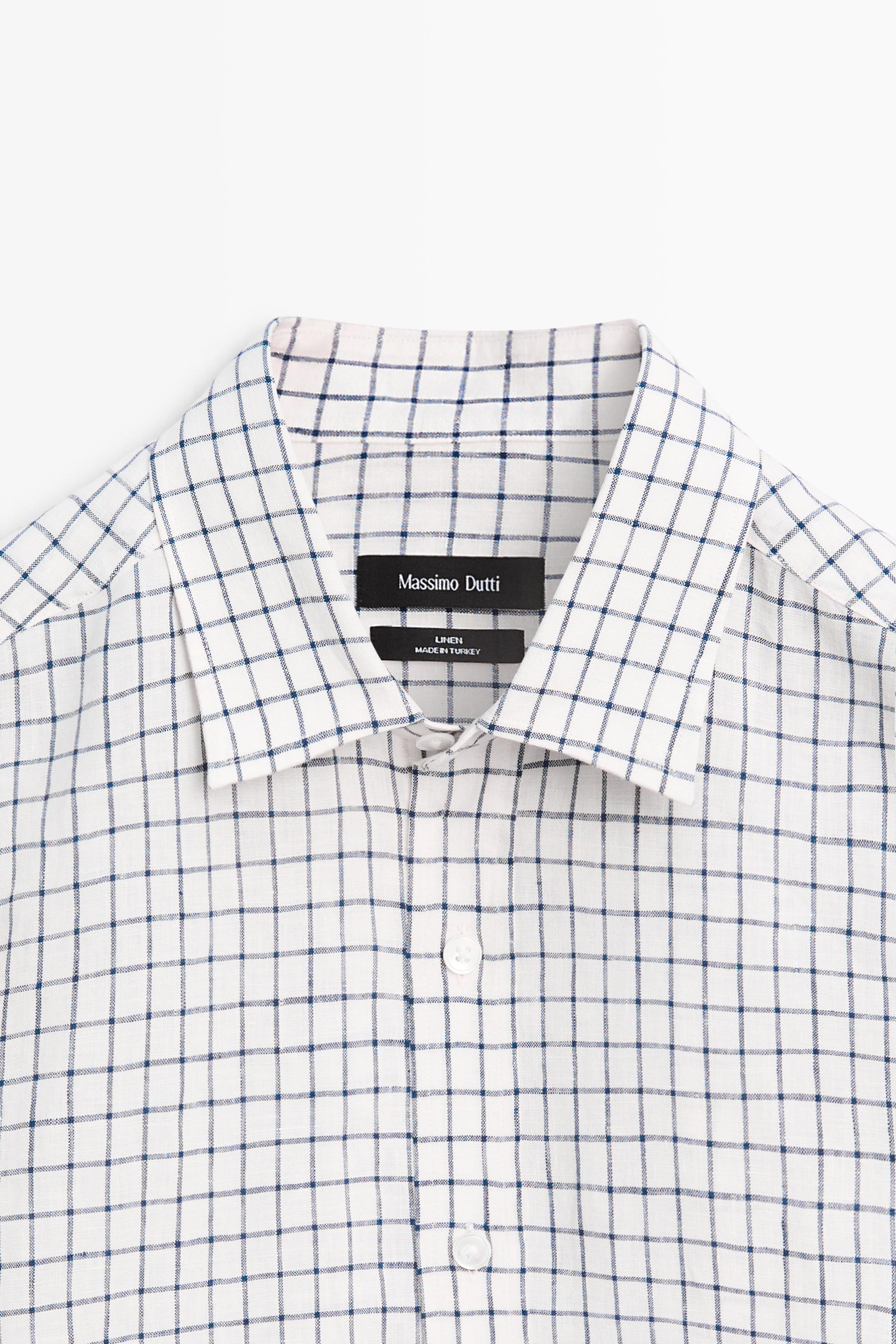 100% linen regular-fit check shirt — BLUE