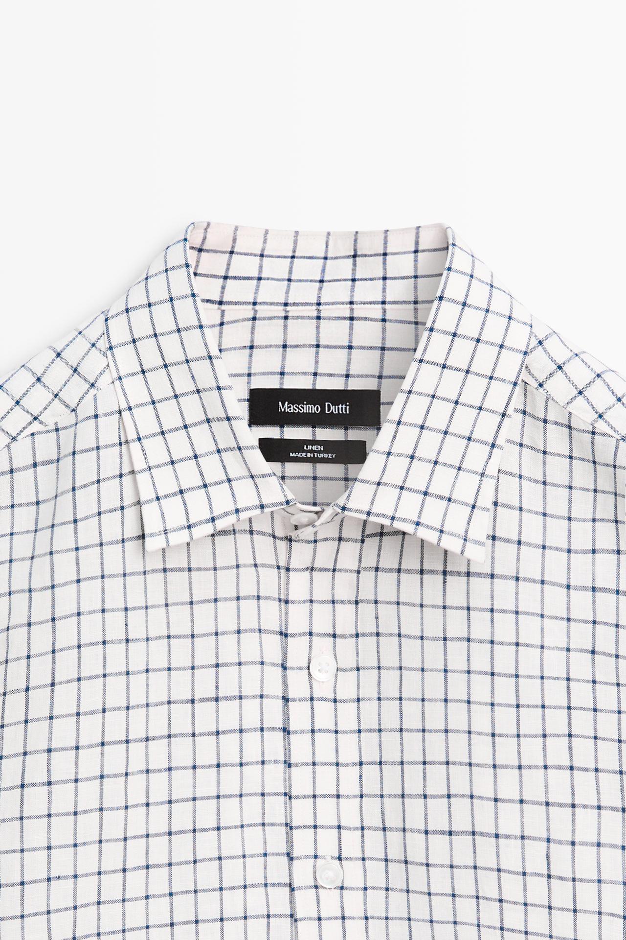 100% linen regular-fit check shirt — BLUE