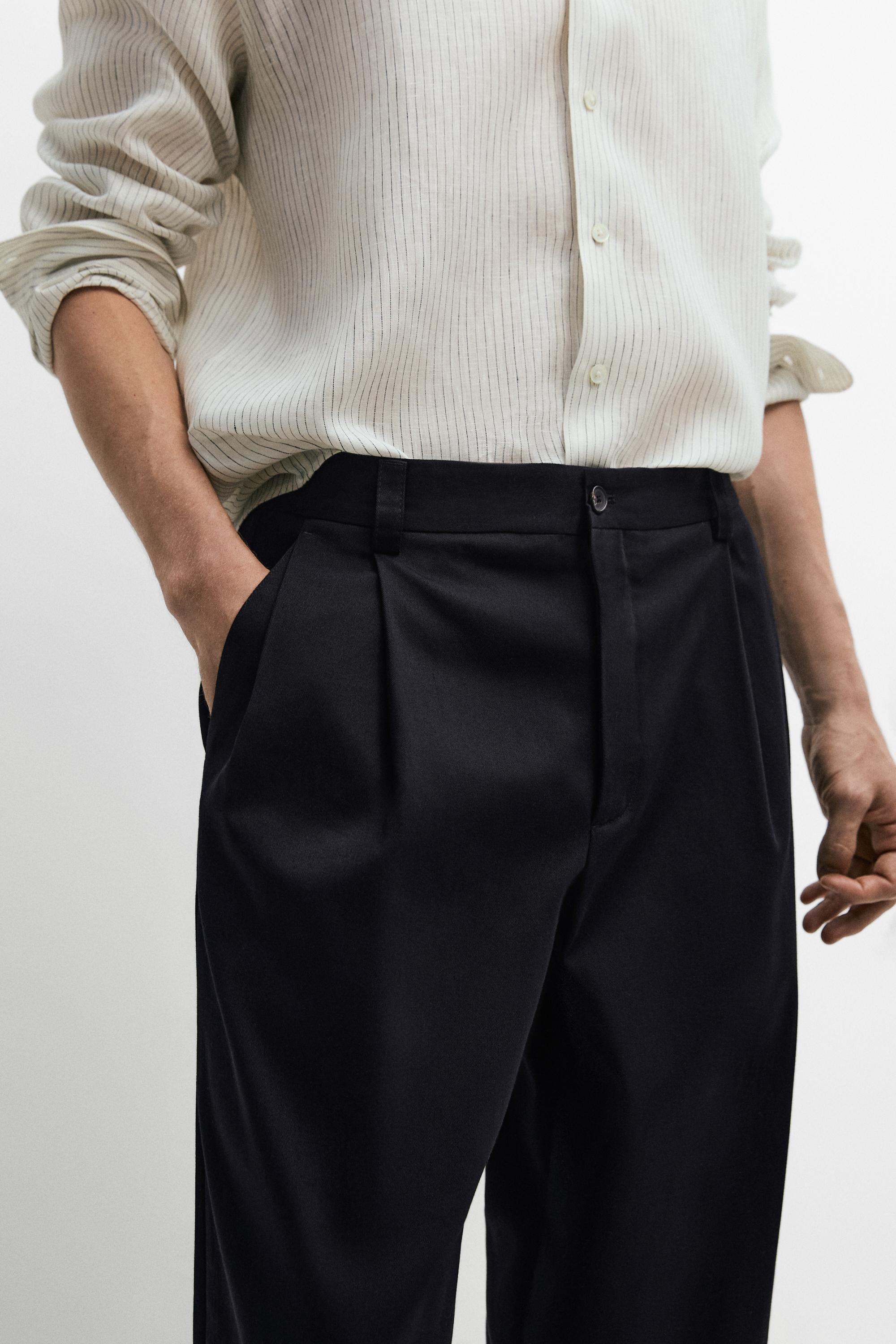 Cotton trousers with darts — NAVY BLUE