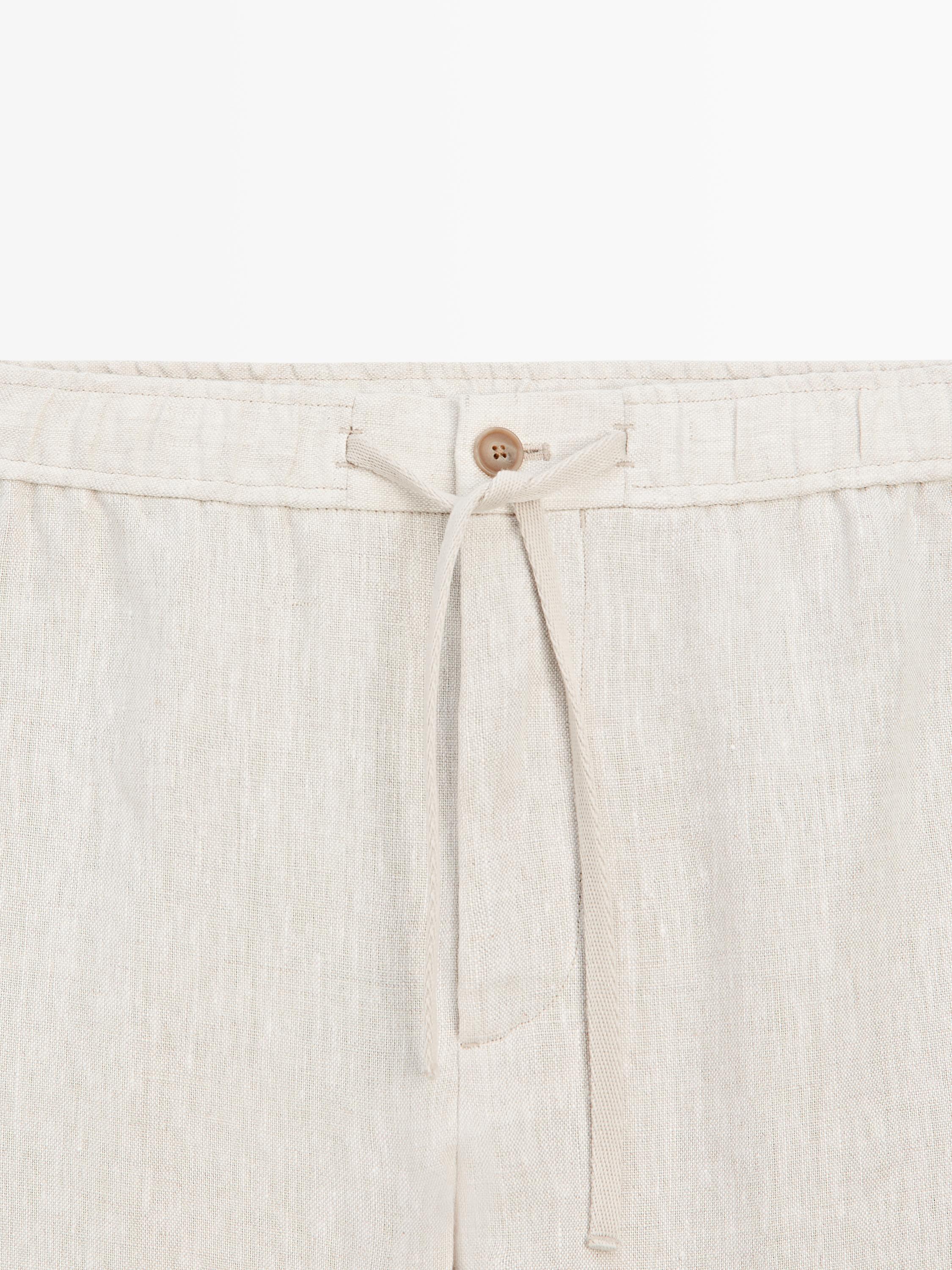 Linen jogger fit pants — BEIGE
