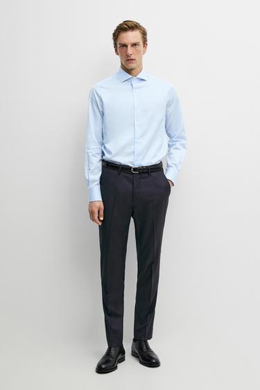Slim fit striped 100% cotton shirt — SKY BLUE 1