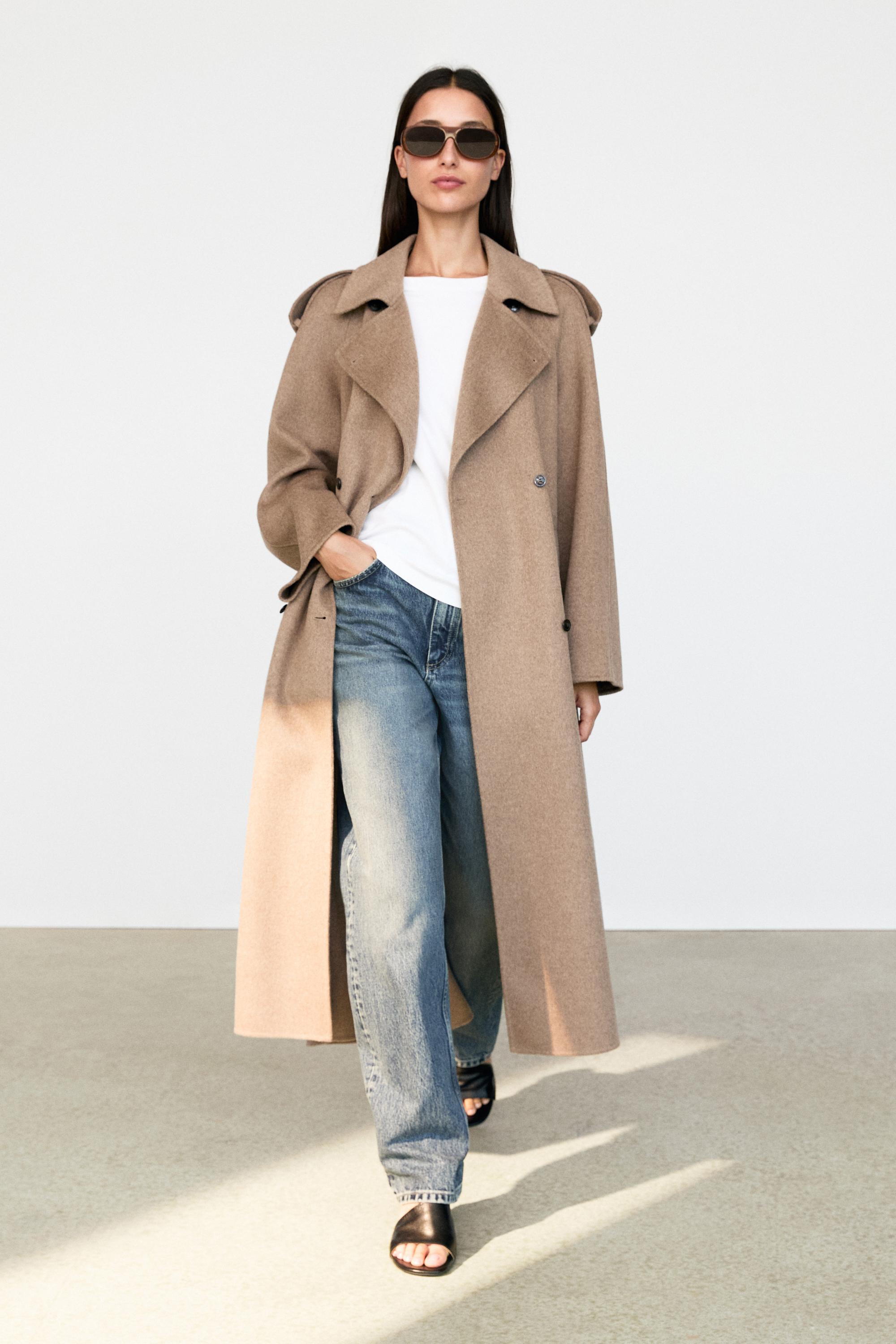 Langer Trenchcoat aus Wollmischgewebe
