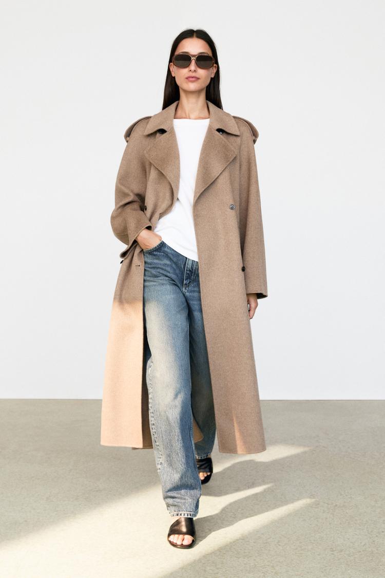 Long wool blend trench coat — TAUPE GREY
