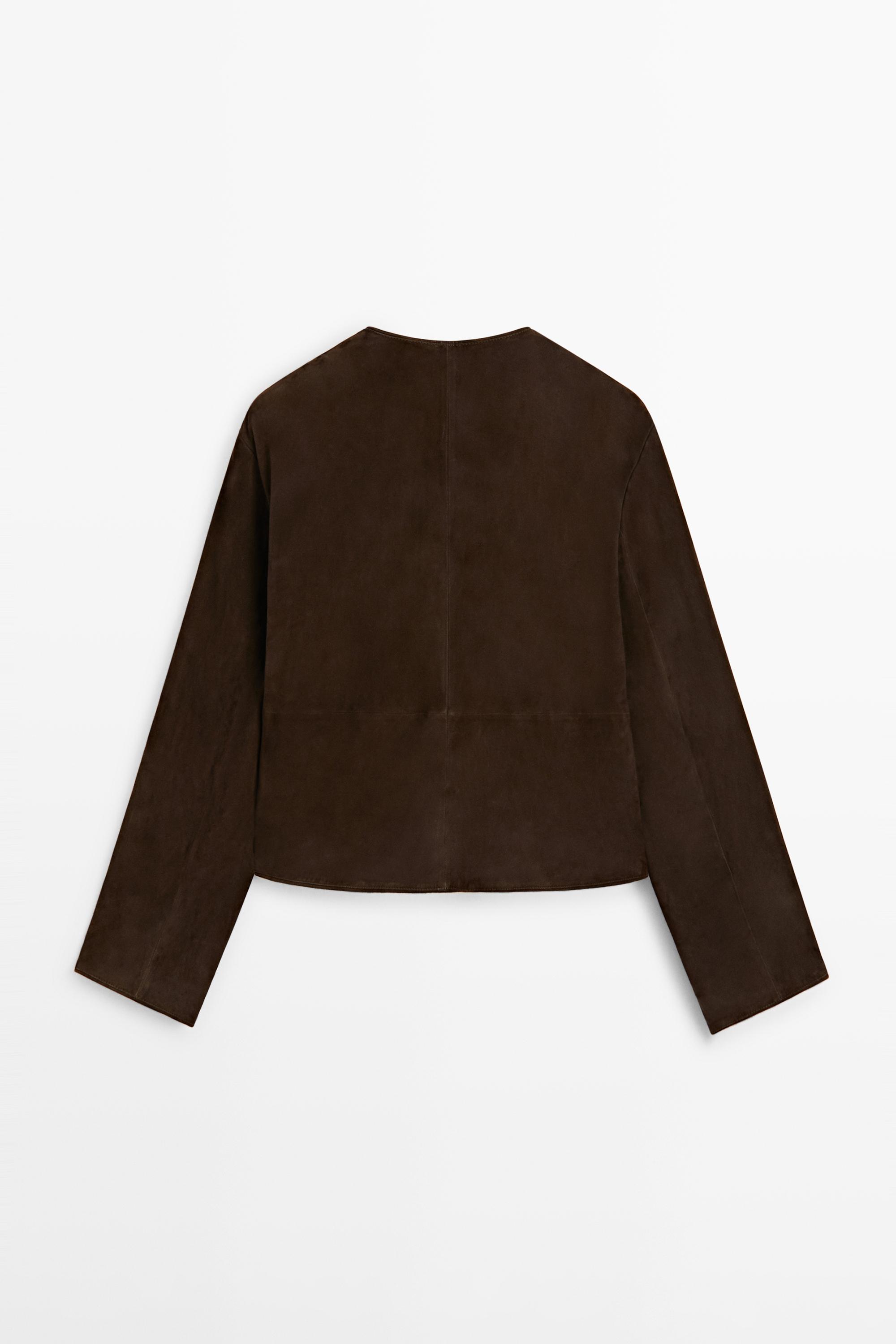 Short suede leather jacket — BROWN