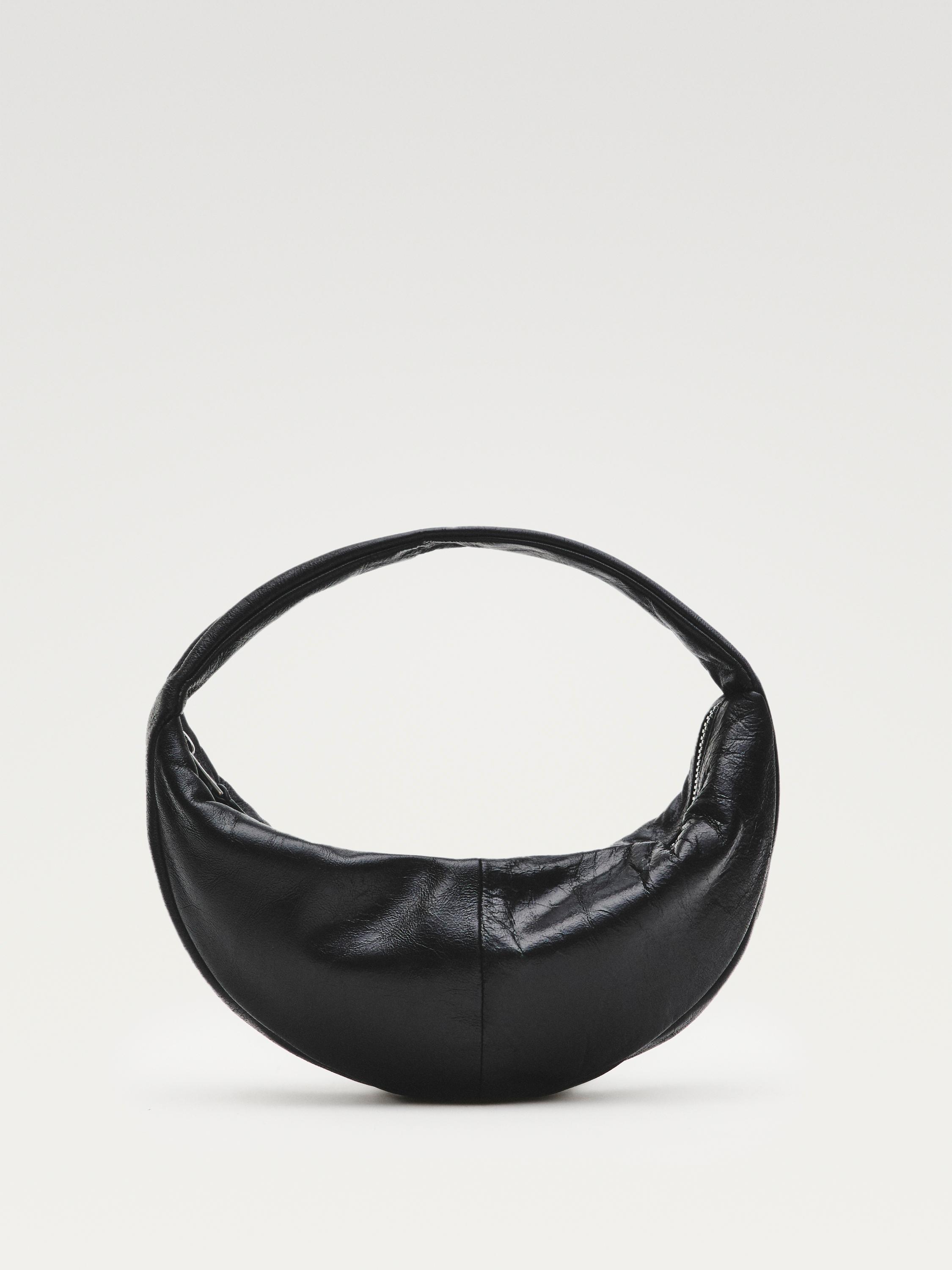 Mini nappa leather half-moon bag — BLACK