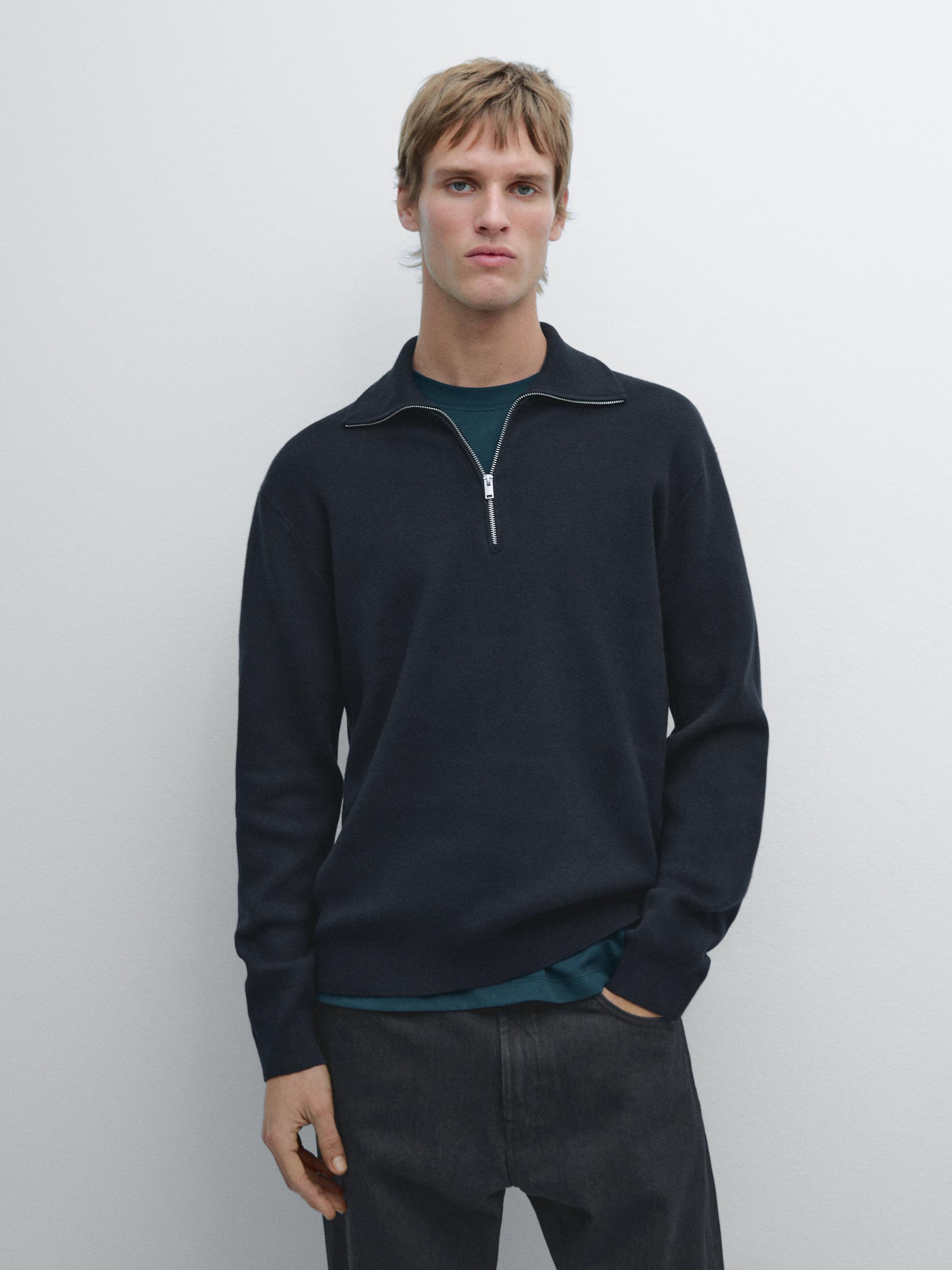 Cotton quarter-zip knit sweater