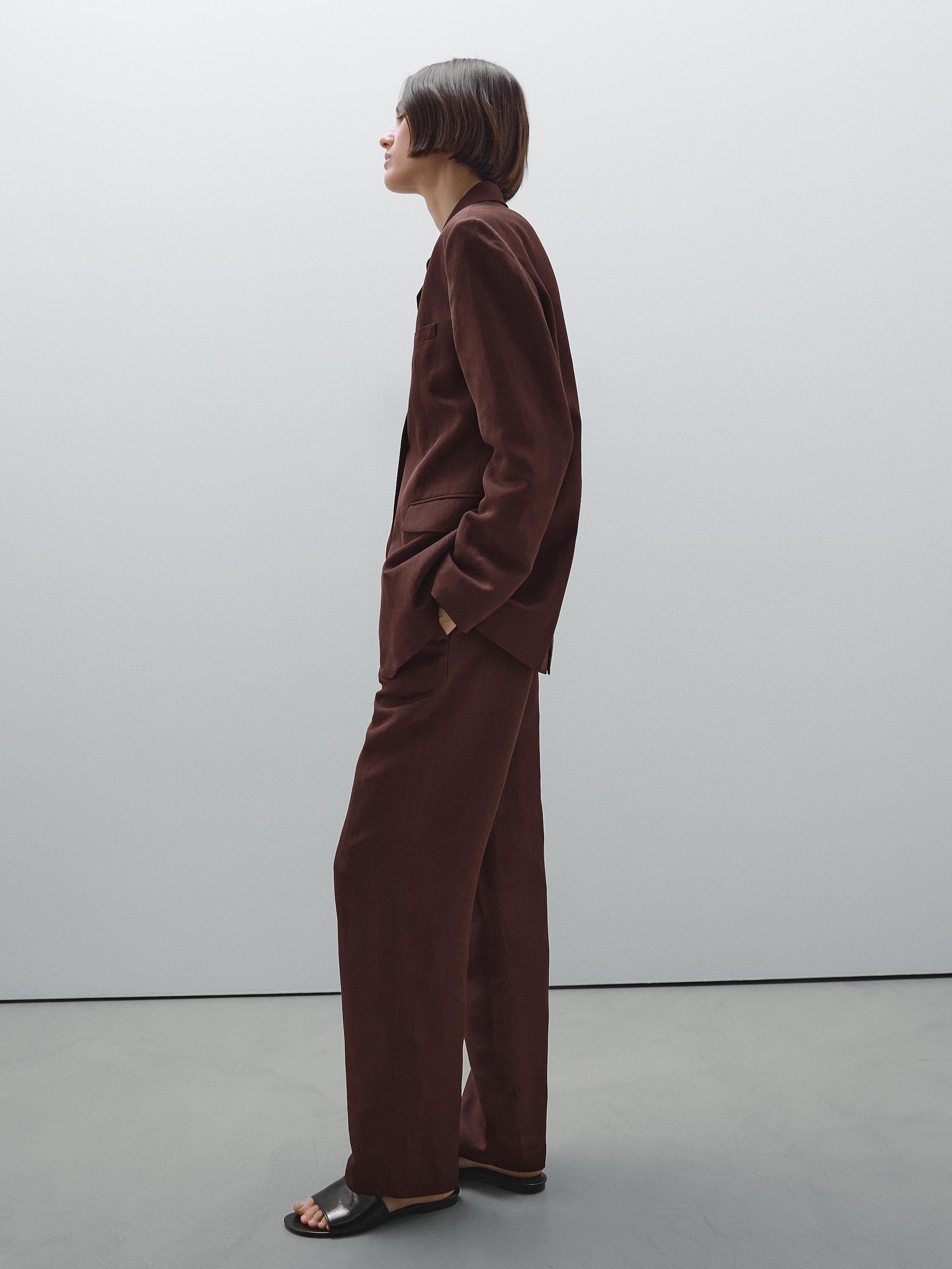Straight-leg linen blend trousers