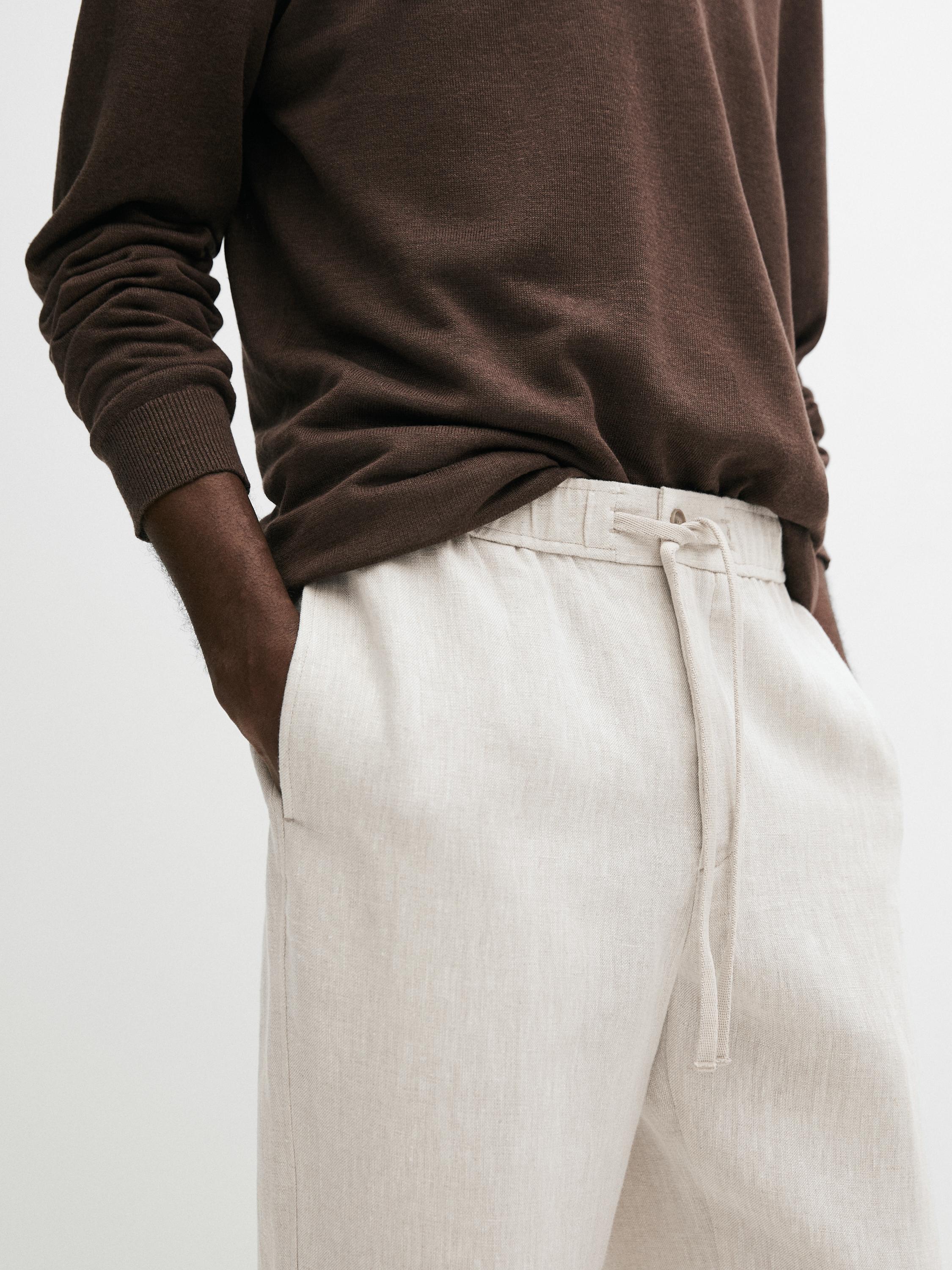Linen jogger fit pants — BEIGE