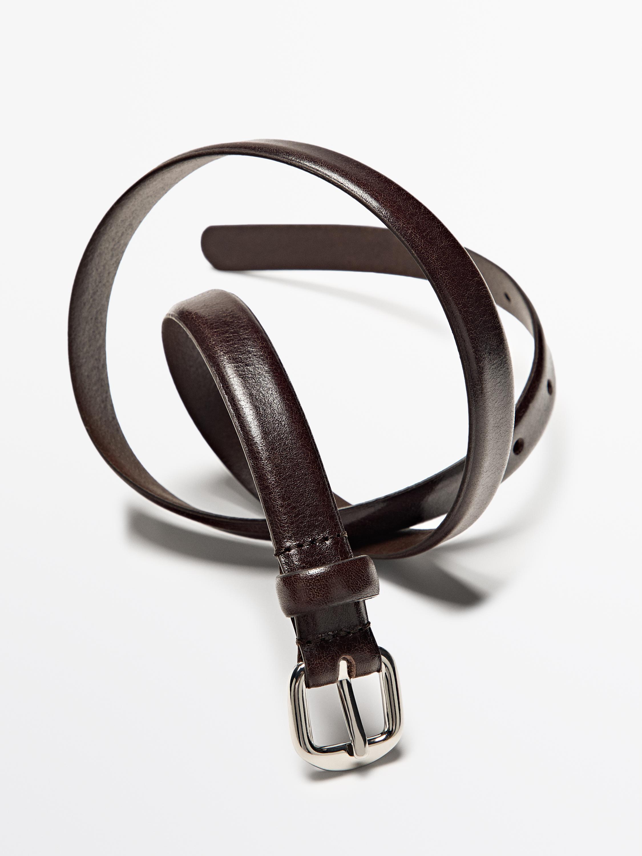 Leather belt with arched buckle — BROWN