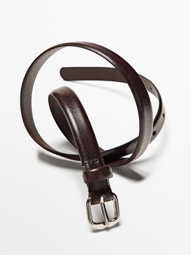 Leather belt with arched buckle — BROWN 4