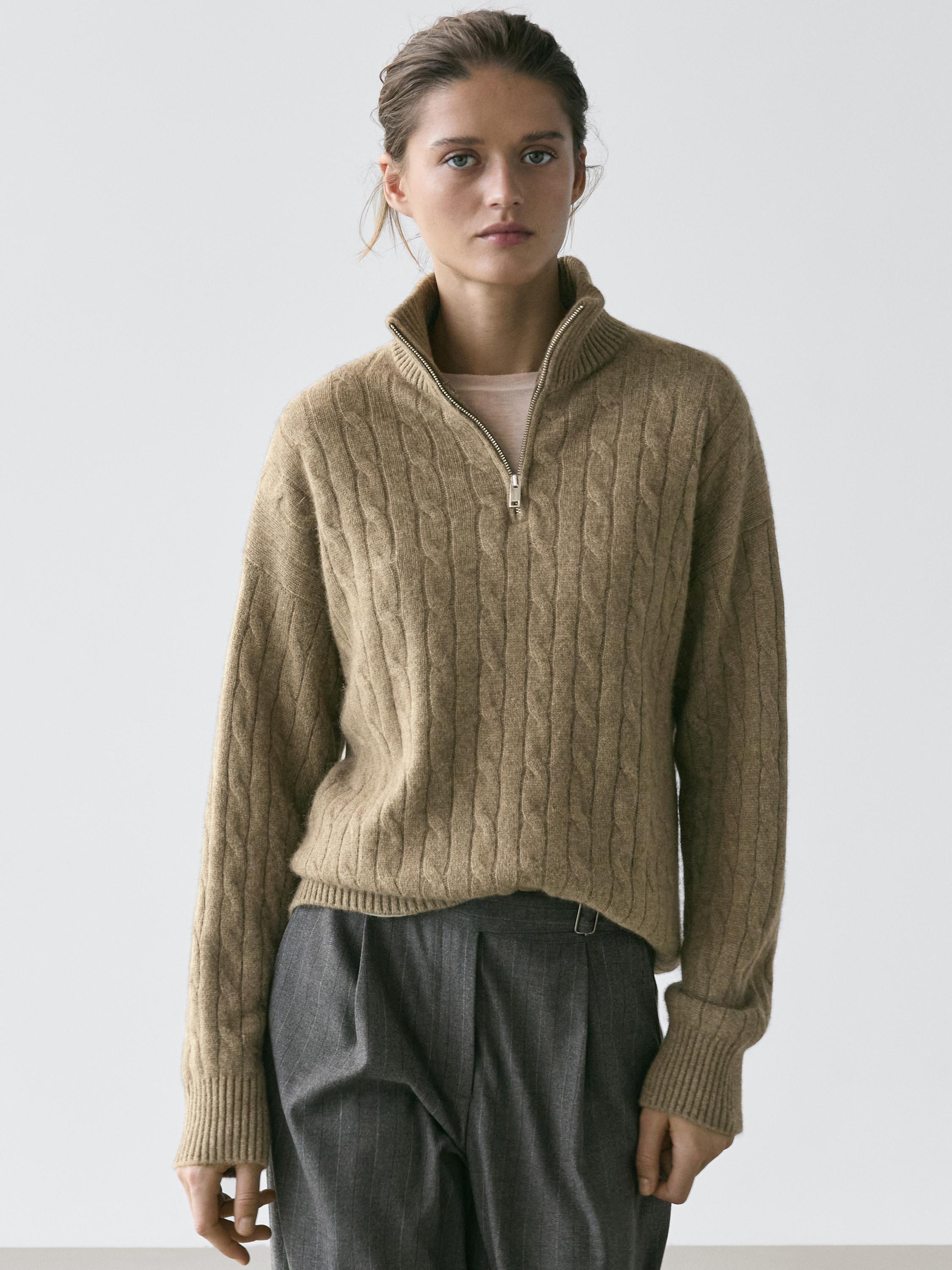 100% cashmere high neck sweater with zip