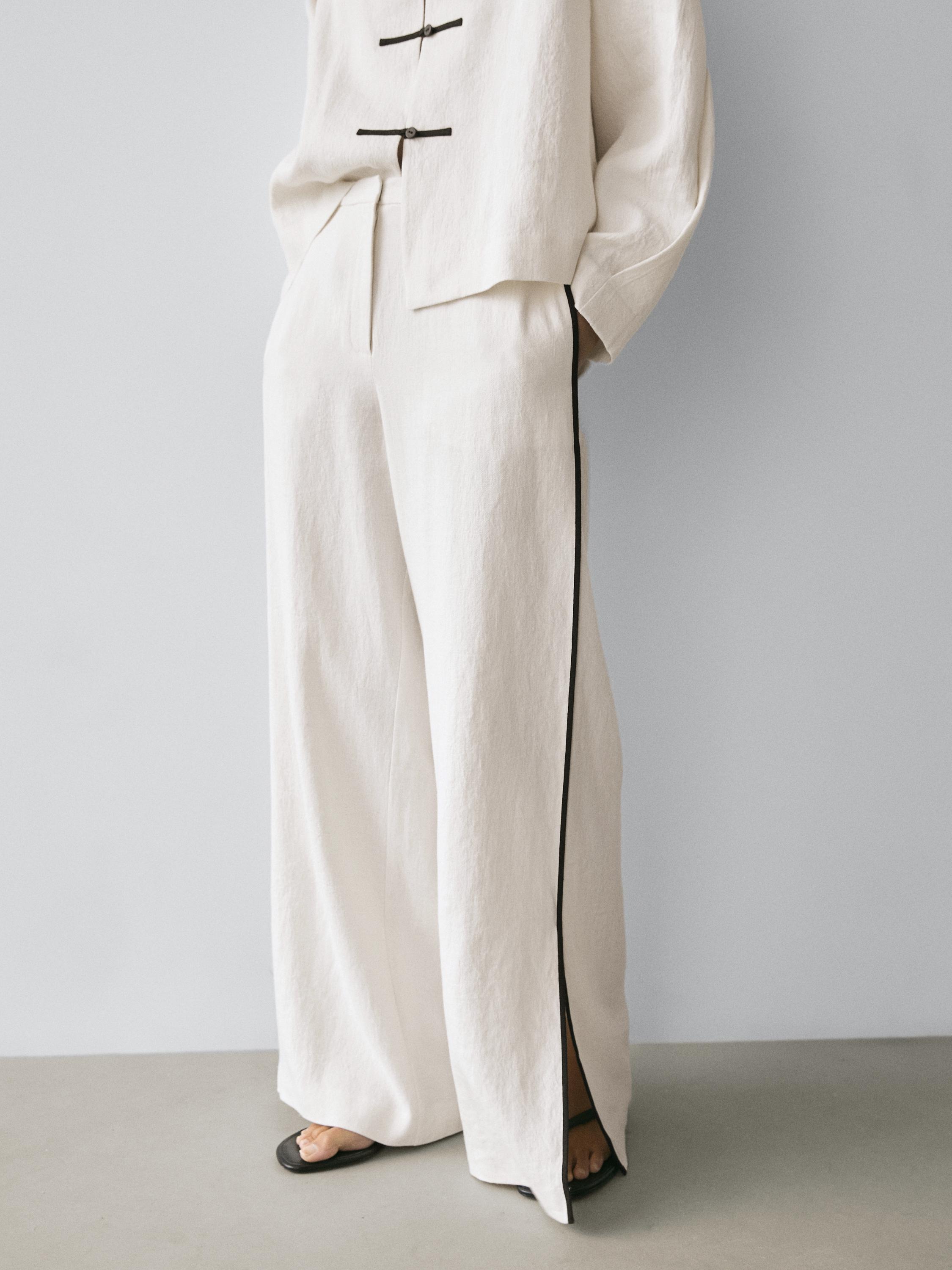 Linen trousers with contrast piping — CREAM