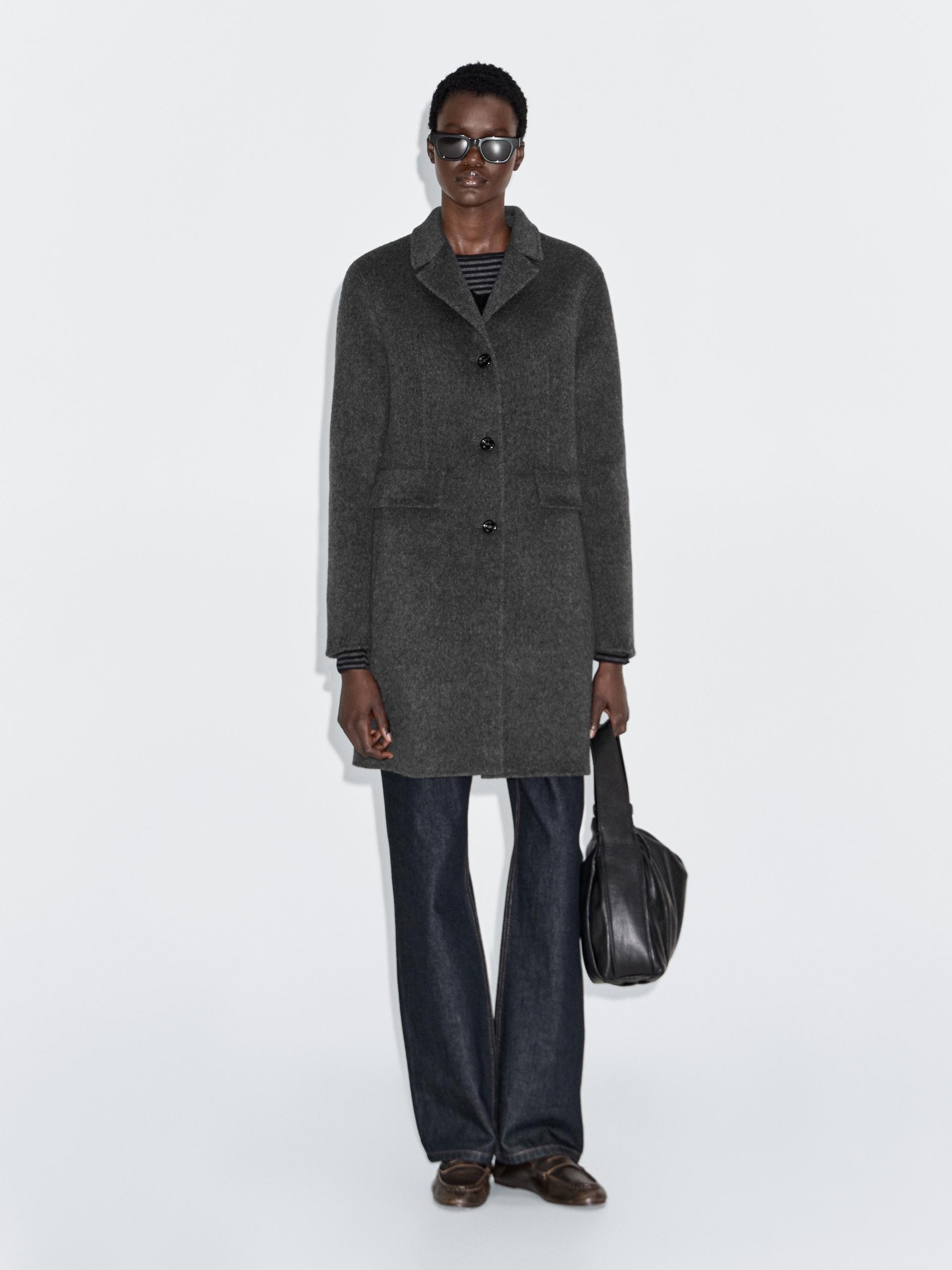 Cappotto Medio Con Revers In Misto Lana - Grigio - M - Massimo Dutti - Femminile
