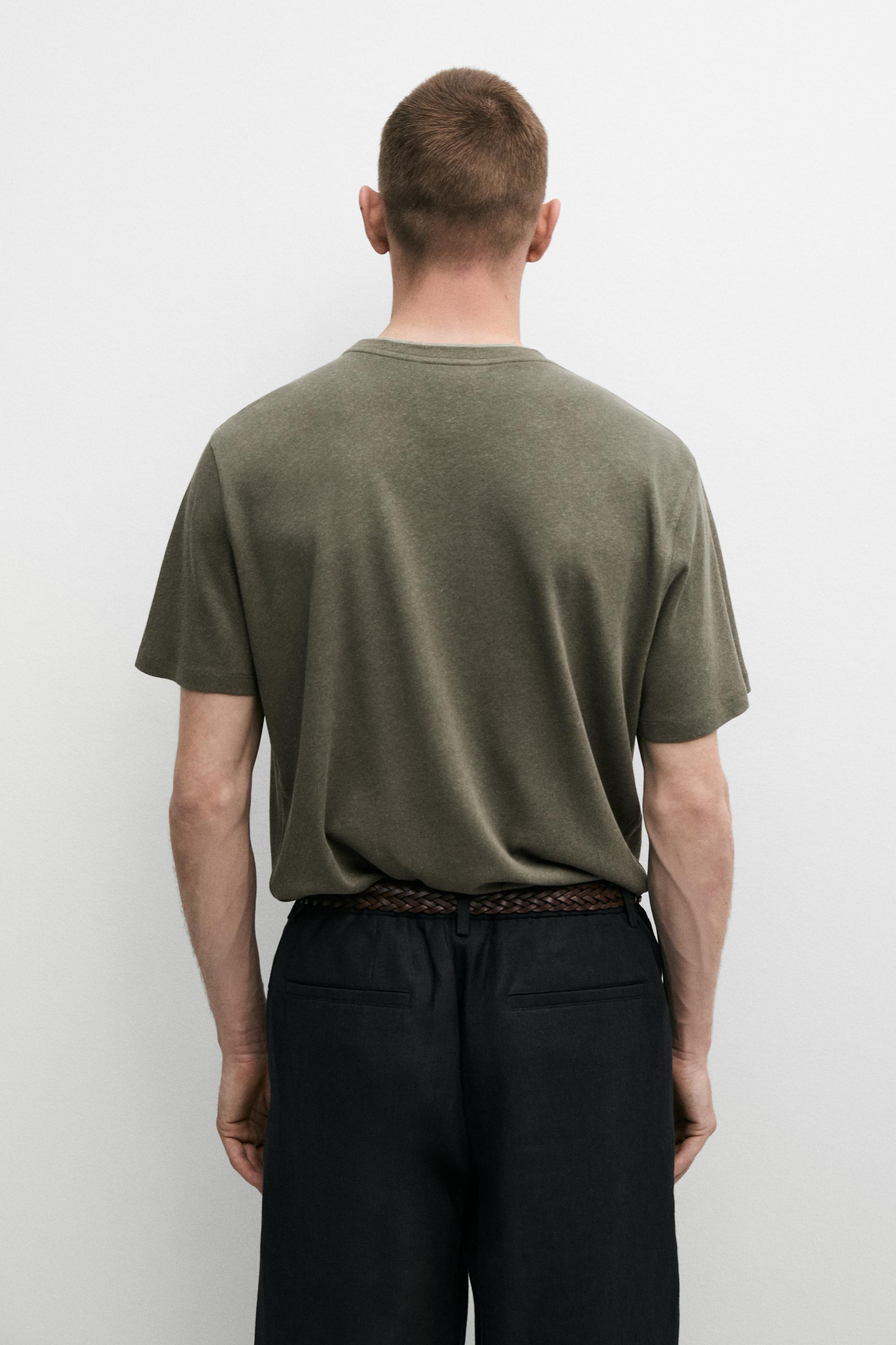 Linen and cotton double-collar T-shirt — KHAKI