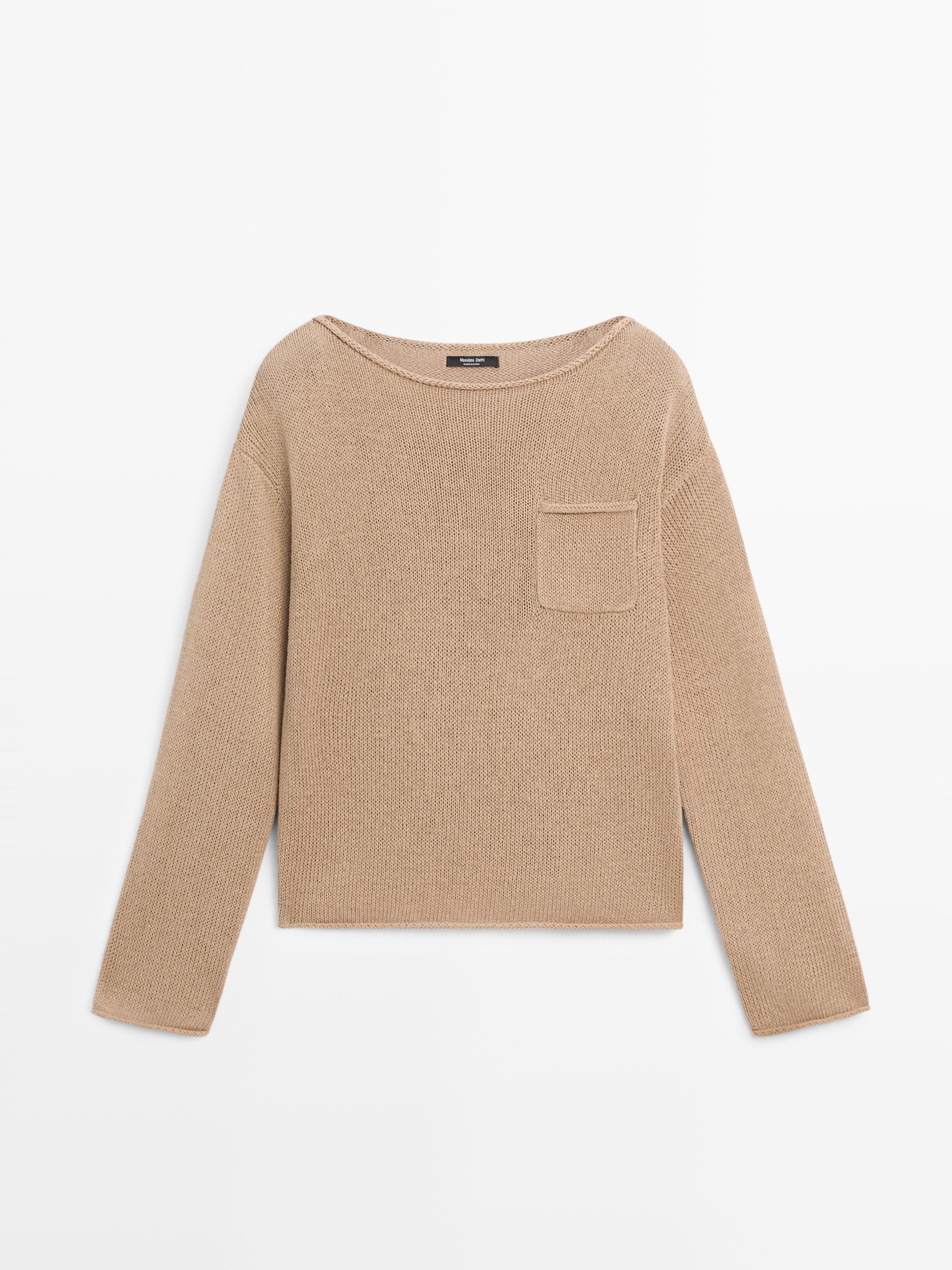 Cotton and linen knit sweater with pocket detail — Washed