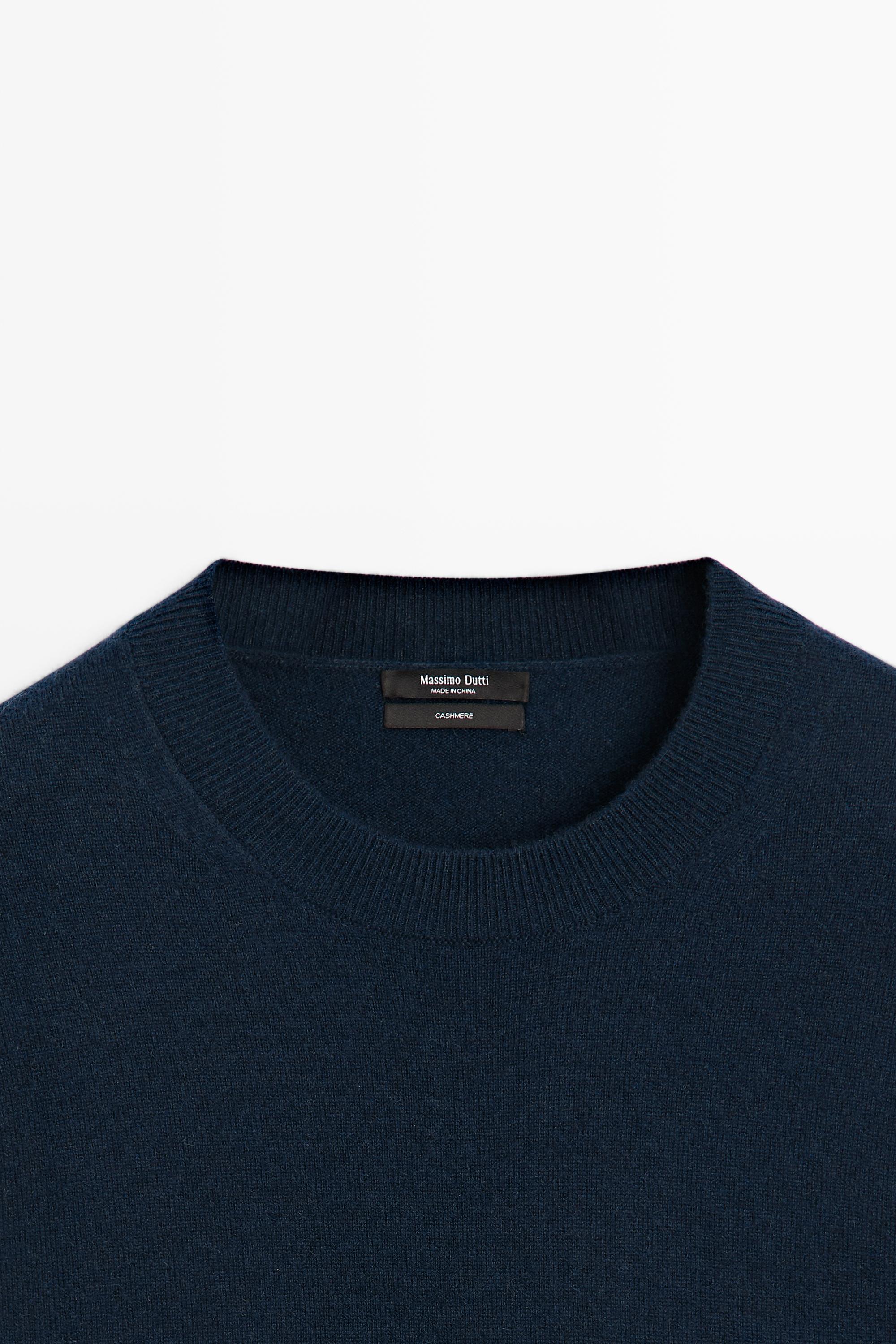 100% cashmere long sleeve sweater — NAVY BLUE