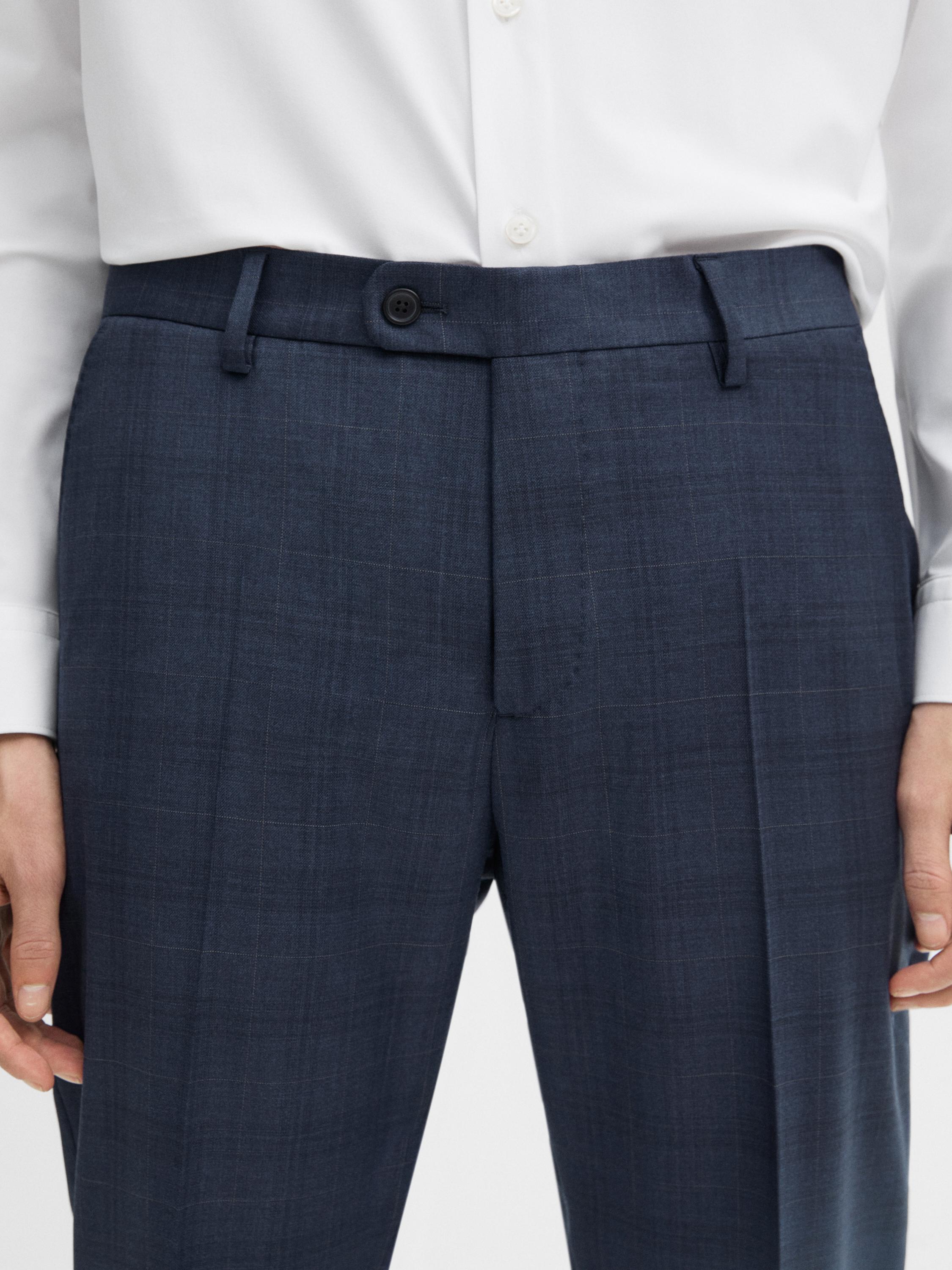 Check wool blend suit trousers