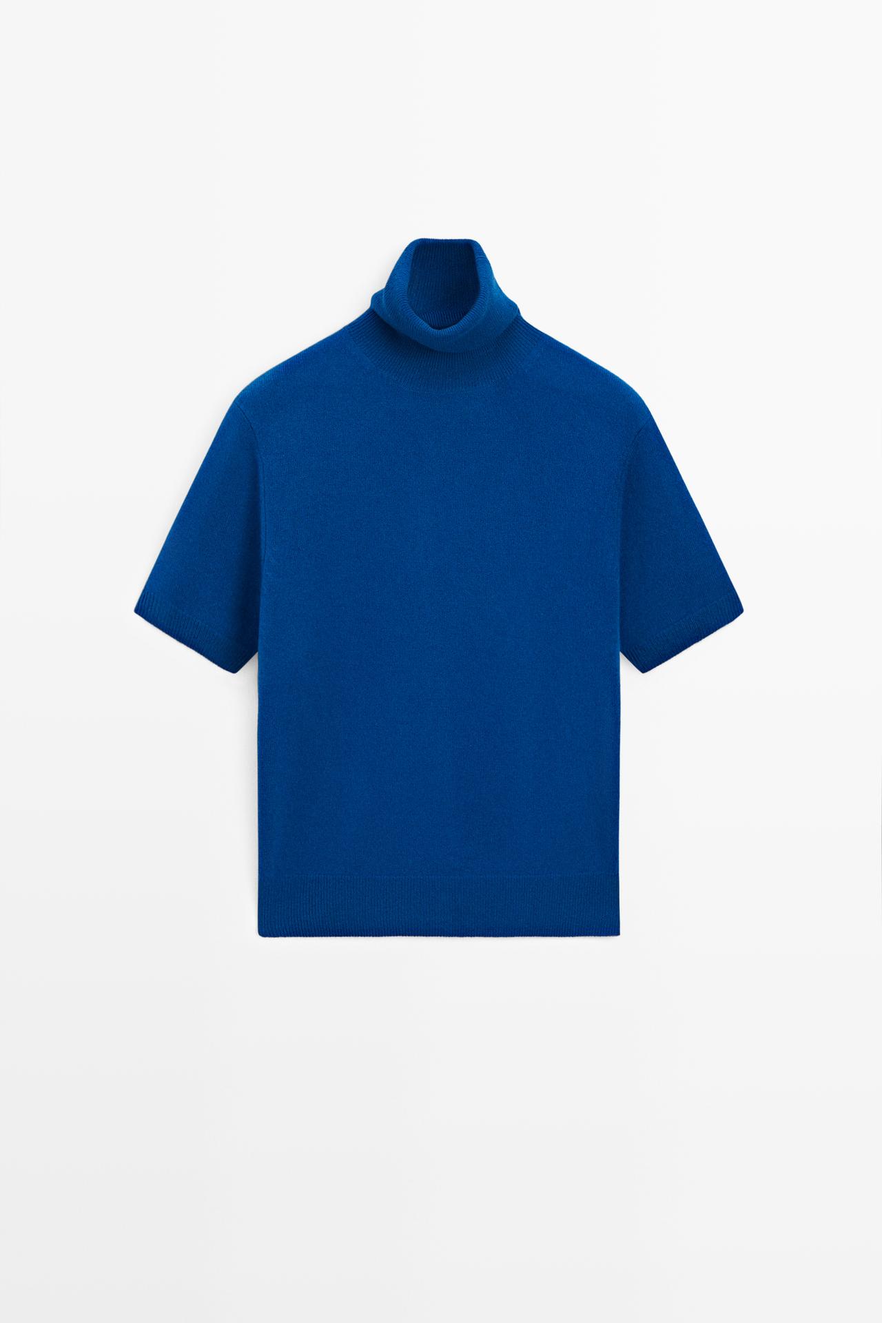 Short sleeve turtleneck knit sweater — DEEP BLUE