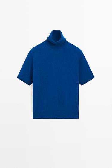 Short sleeve turtleneck knit sweater — DEEP BLUE 2