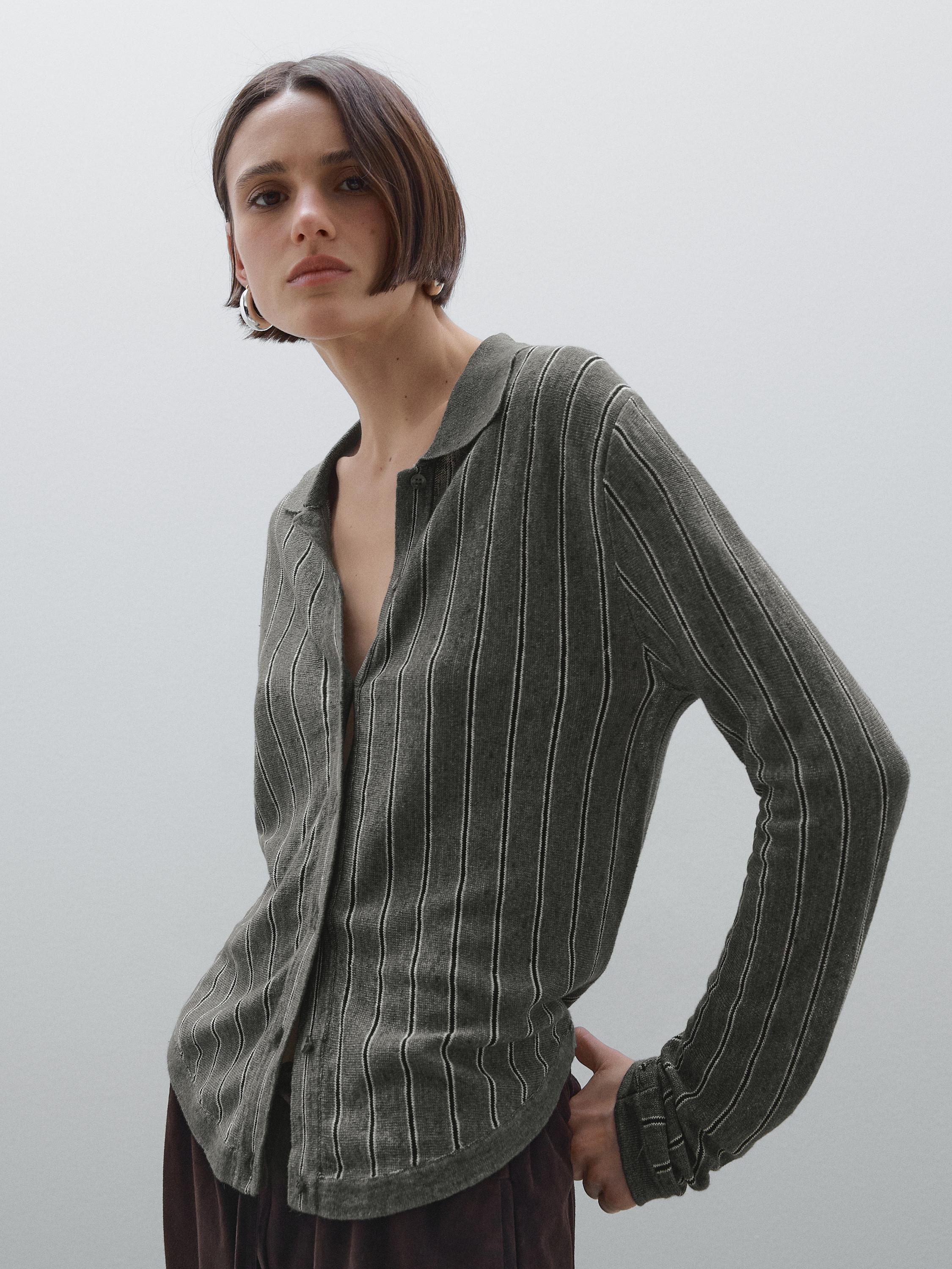 Cardigan à rayures en lin