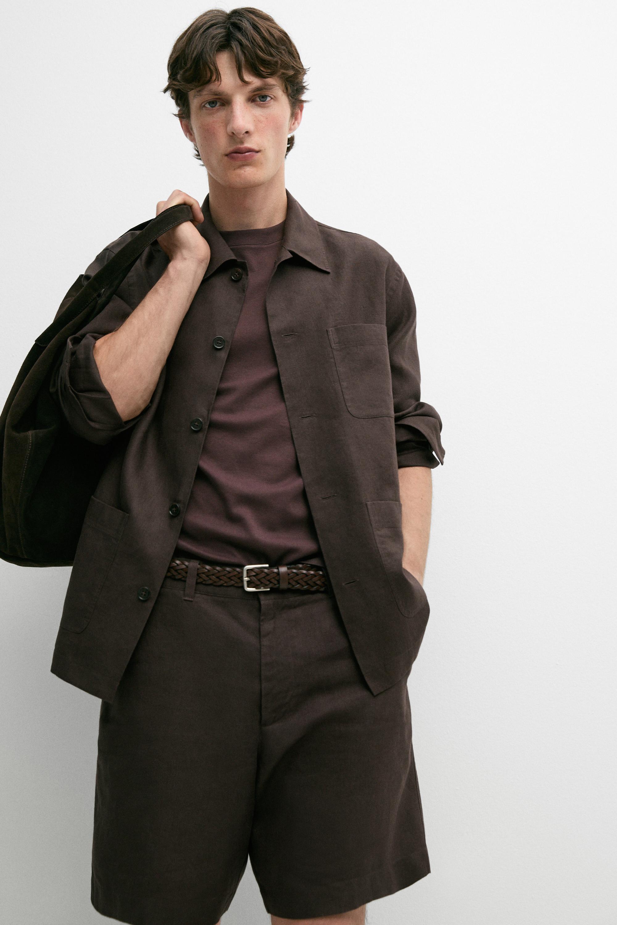 100% linen total look Bermuda shorts — BROWN