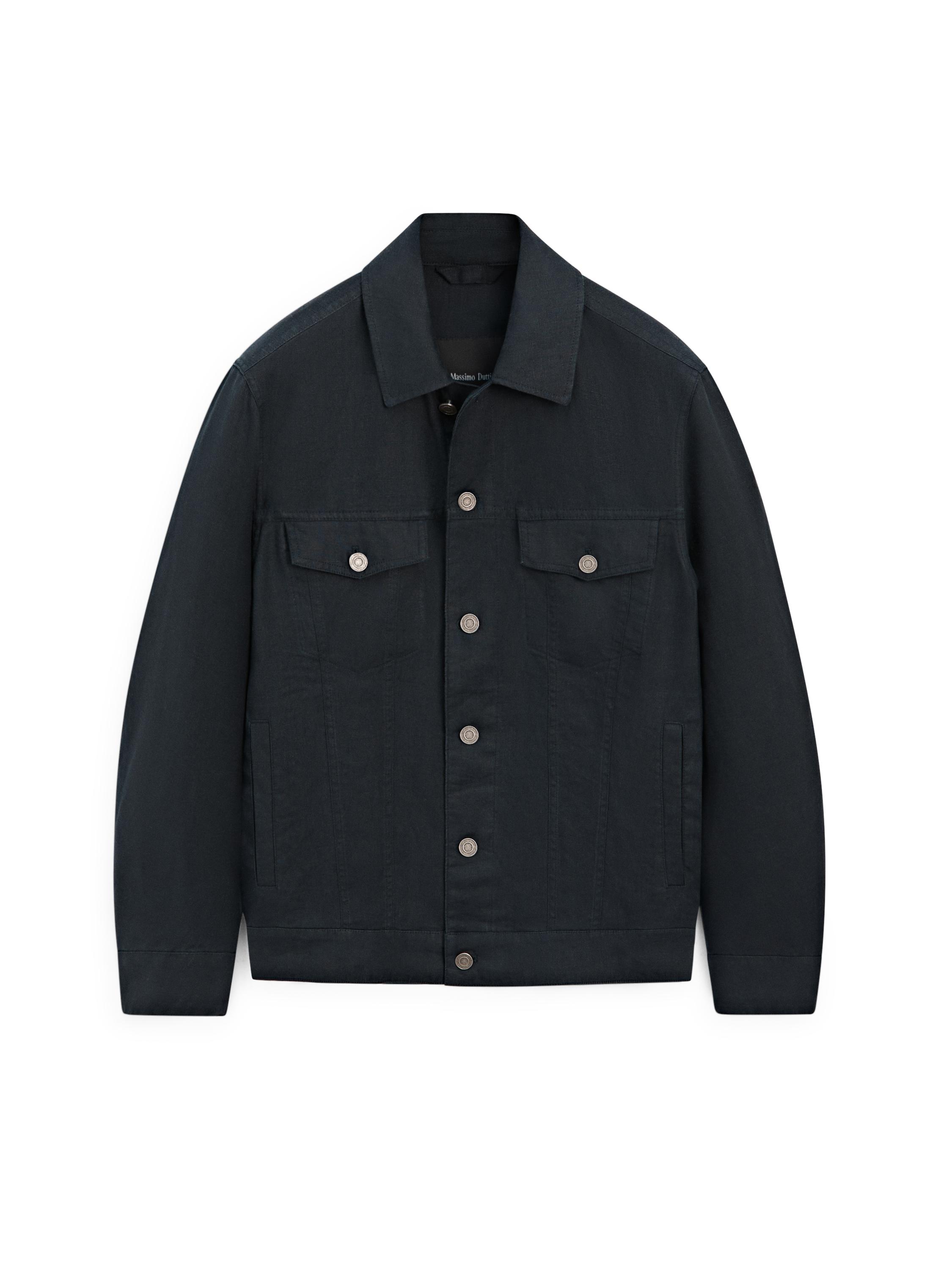 100% linen trucker jacket — NAVY BLUE