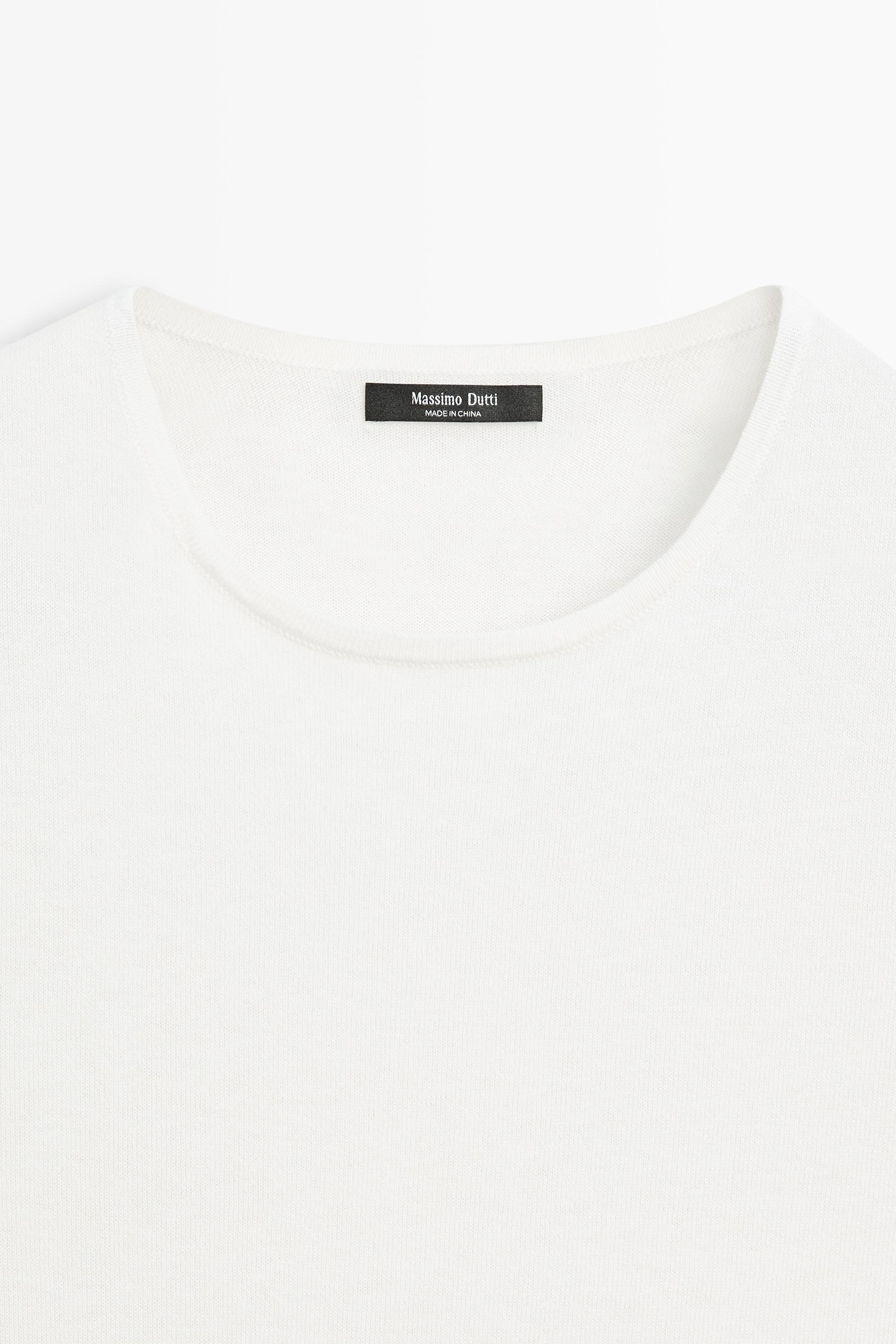Cotton blend knit short-sleeve sweater — CREAM