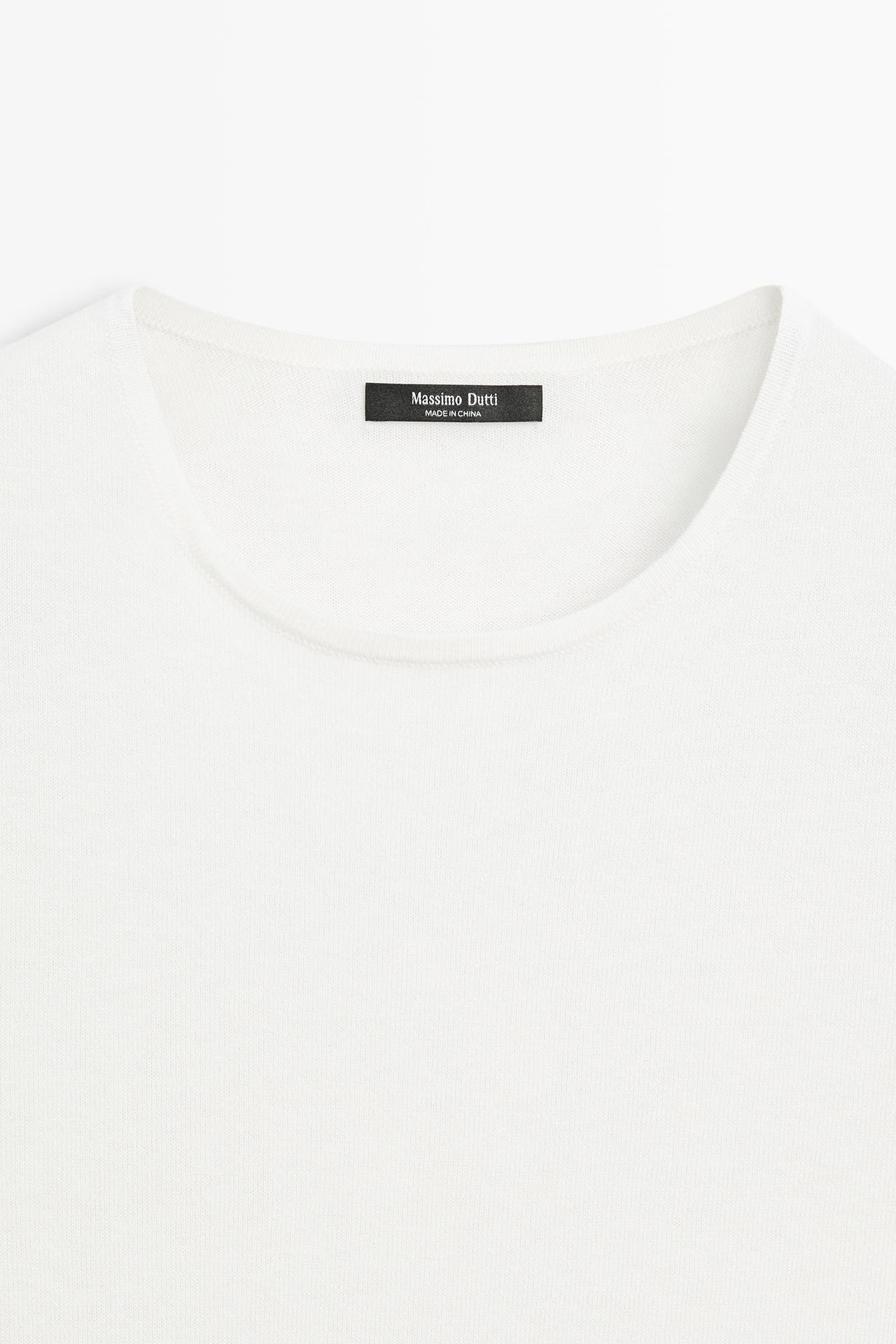 Cotton blend knit short-sleeve sweater — CREAM