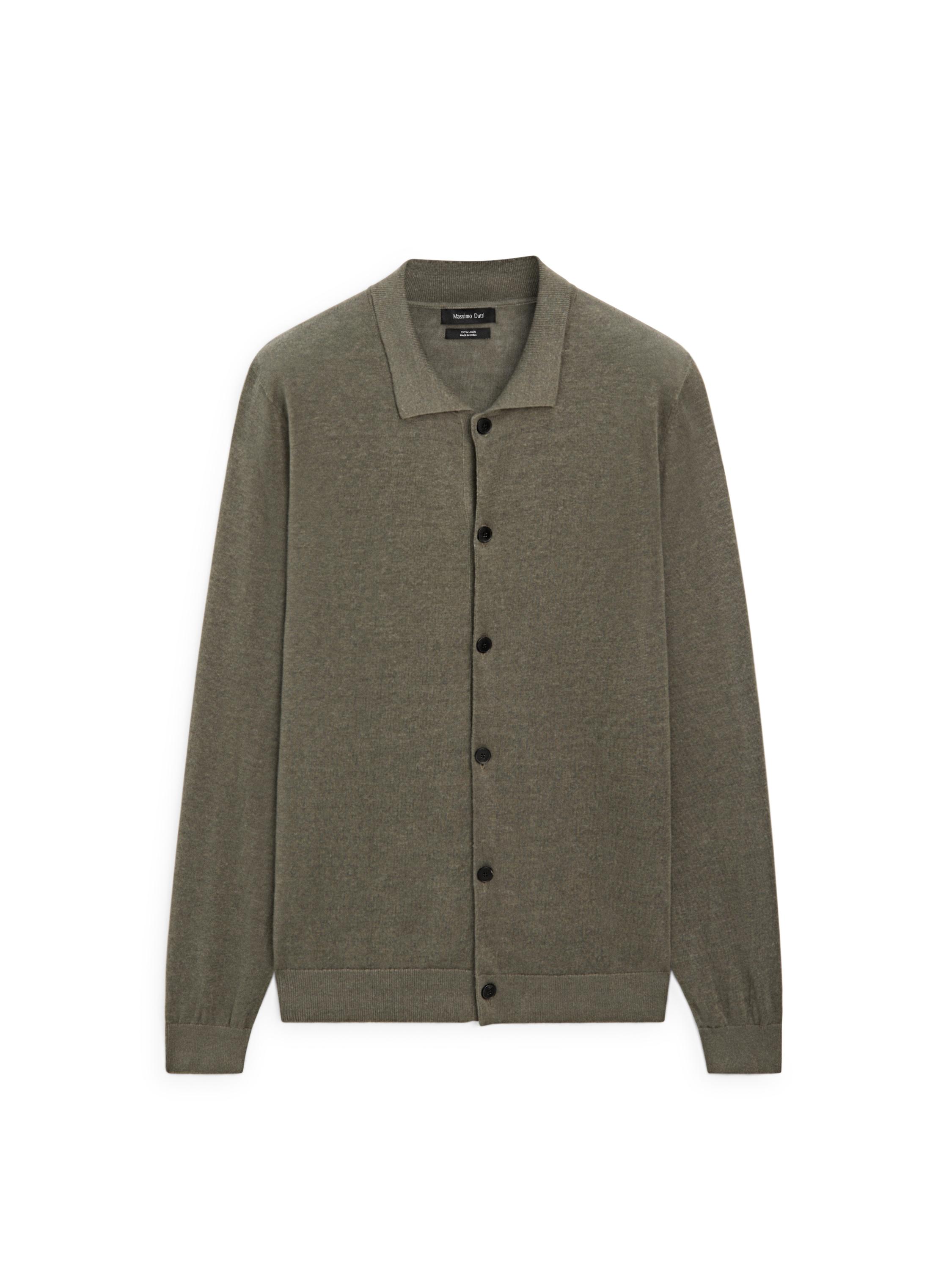 Linen knit cardigan with buttons — PALE KHAKI