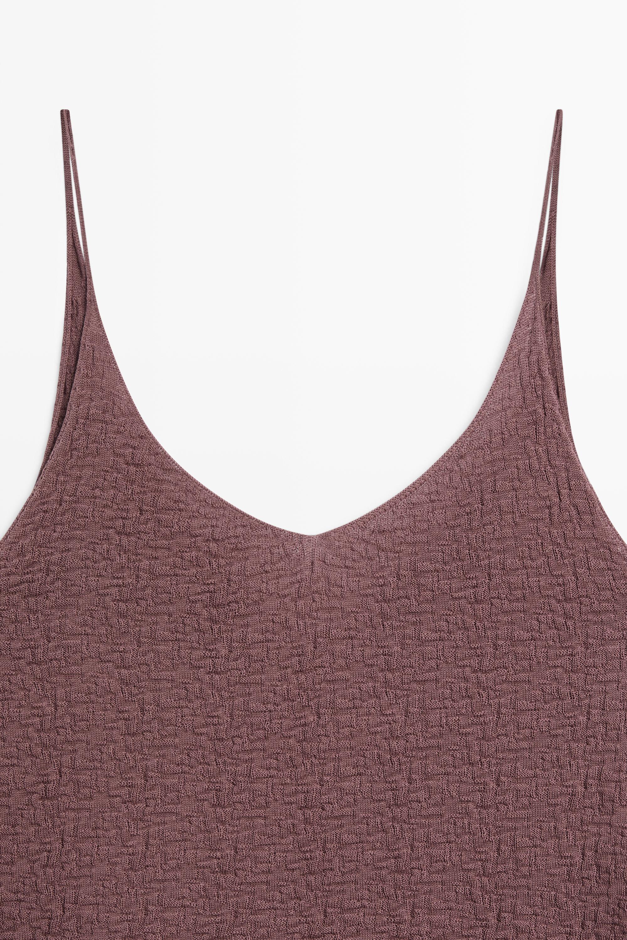 100% cotton textured strappy top — PINK MARL