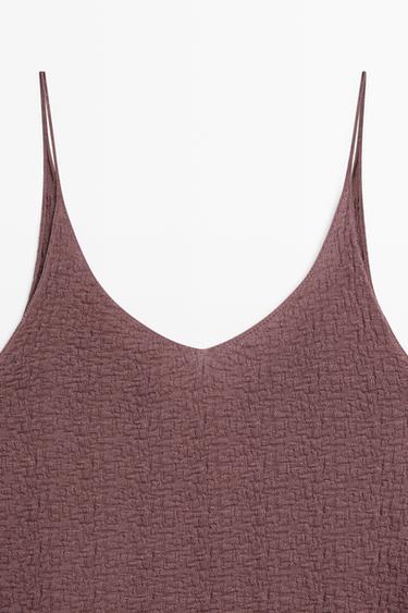 100% cotton textured strappy top — PINK MARL 9