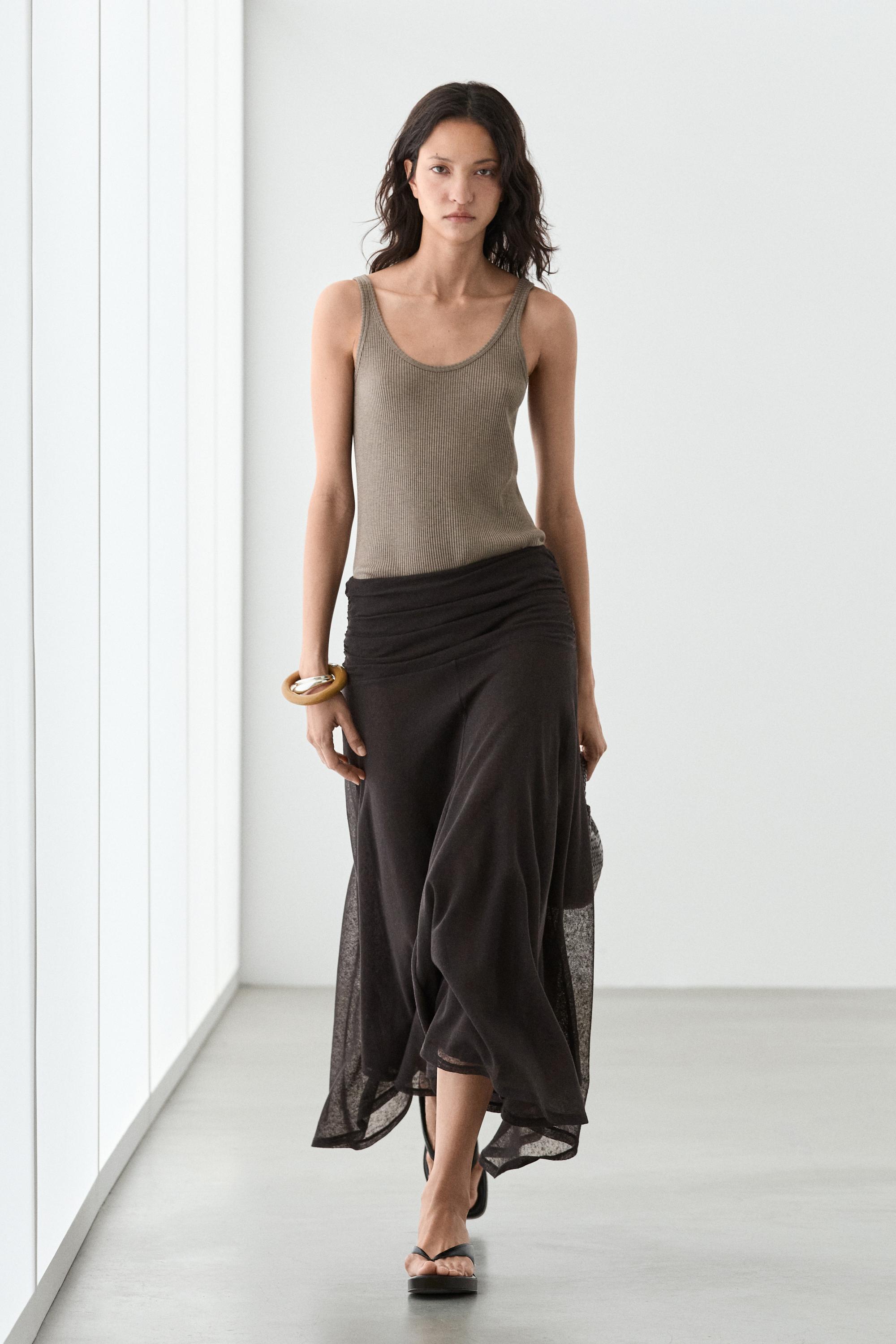 Gathered flared midi skirt