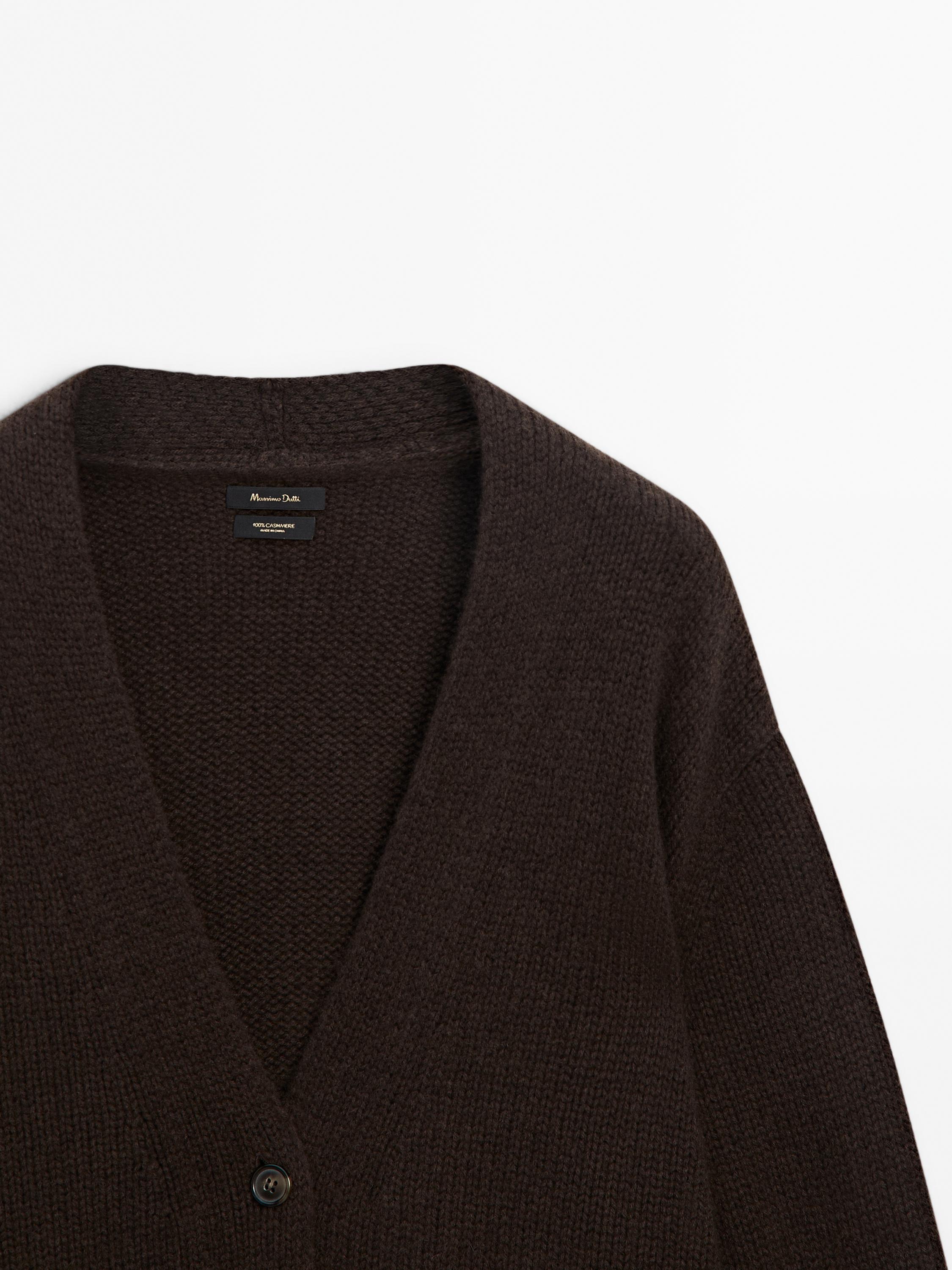 Long plain knit 100% cashmere cardigan