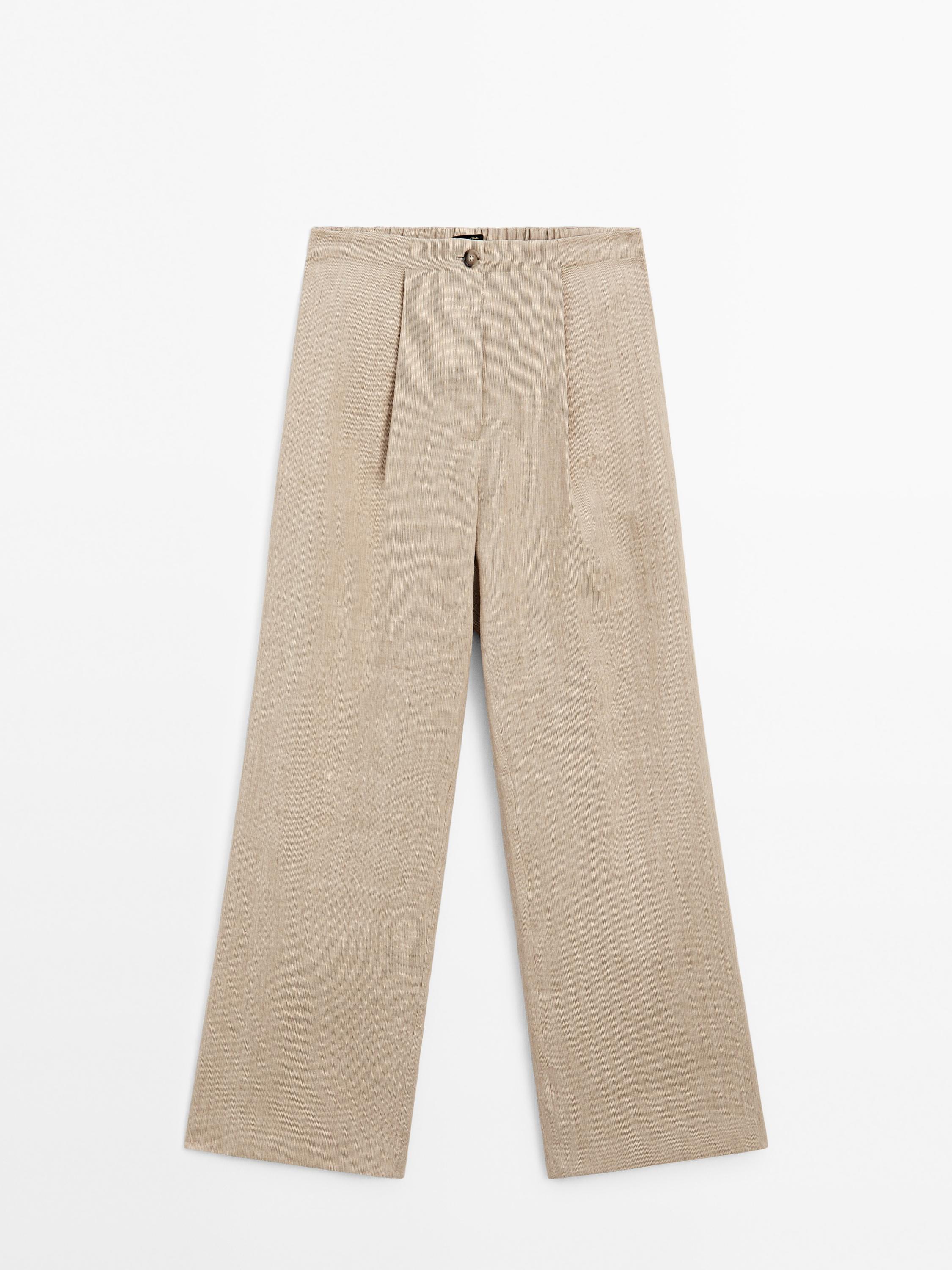 Pantalon de tailleur fluide en lin mélangé
