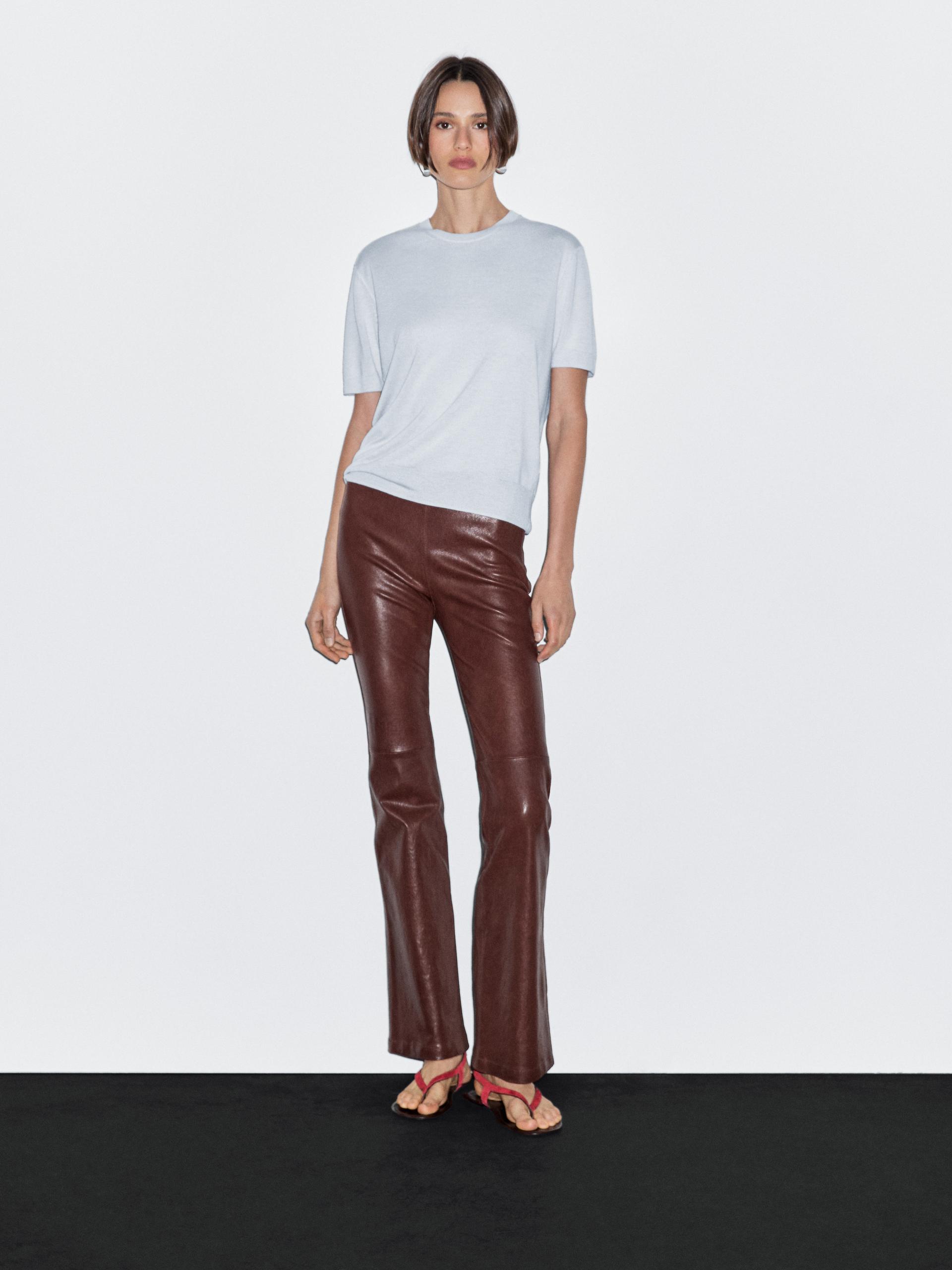Jersey Punto Manga Corta Con Lana - Celeste - Xs - Massimo Dutti - Mujer