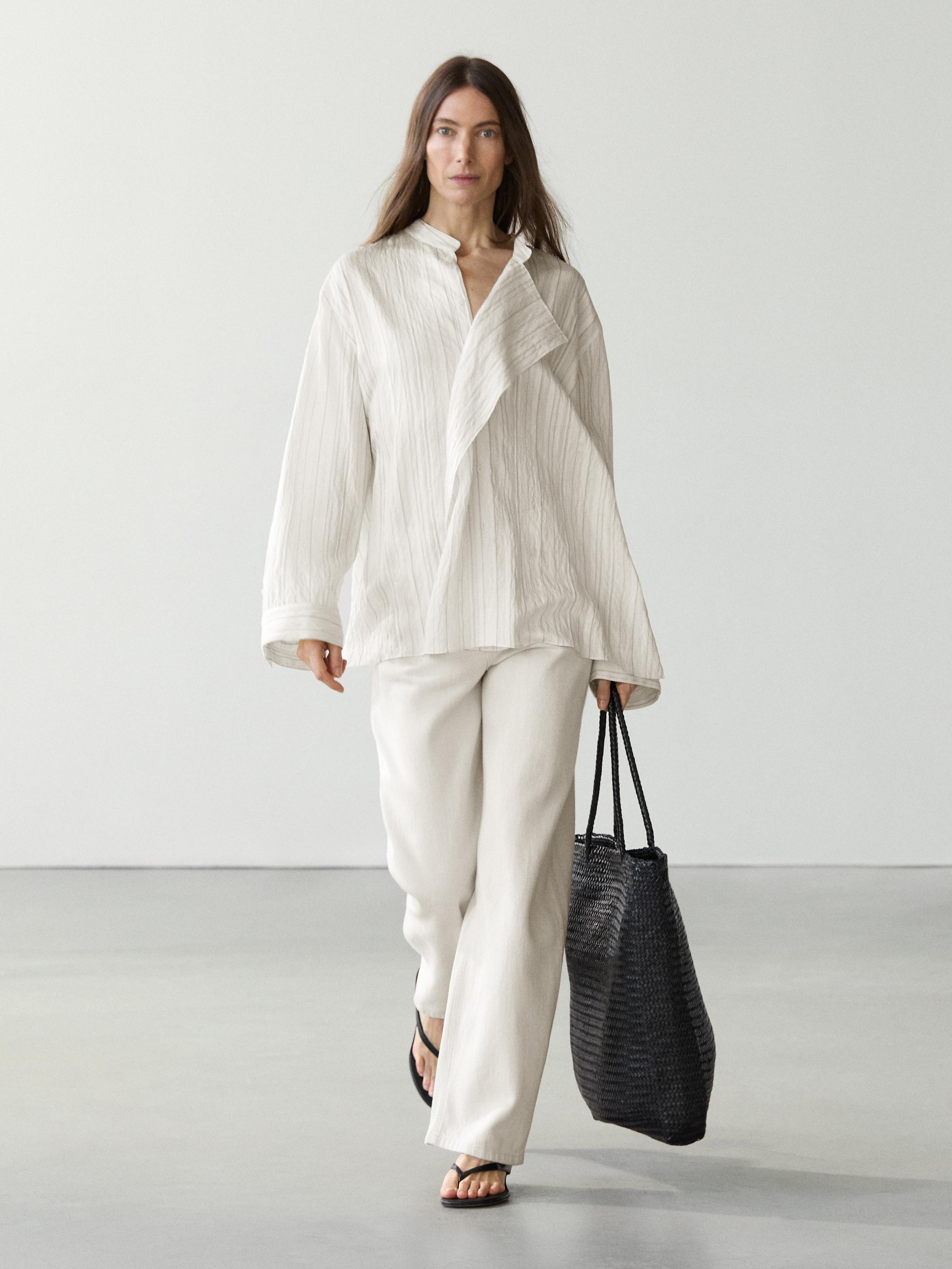 Striped flowing wrap shirt