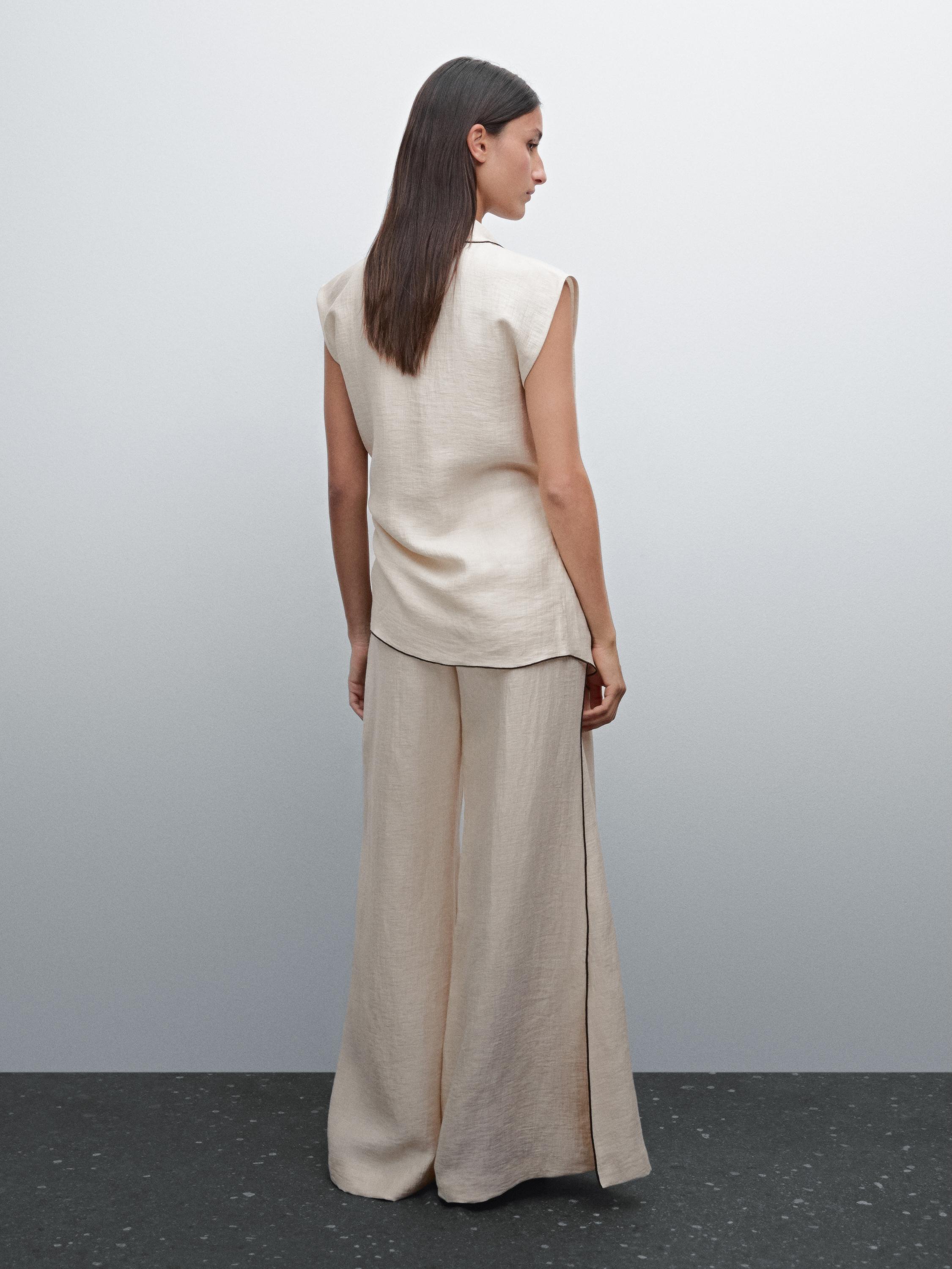 Contrast linen blend crossover kimono