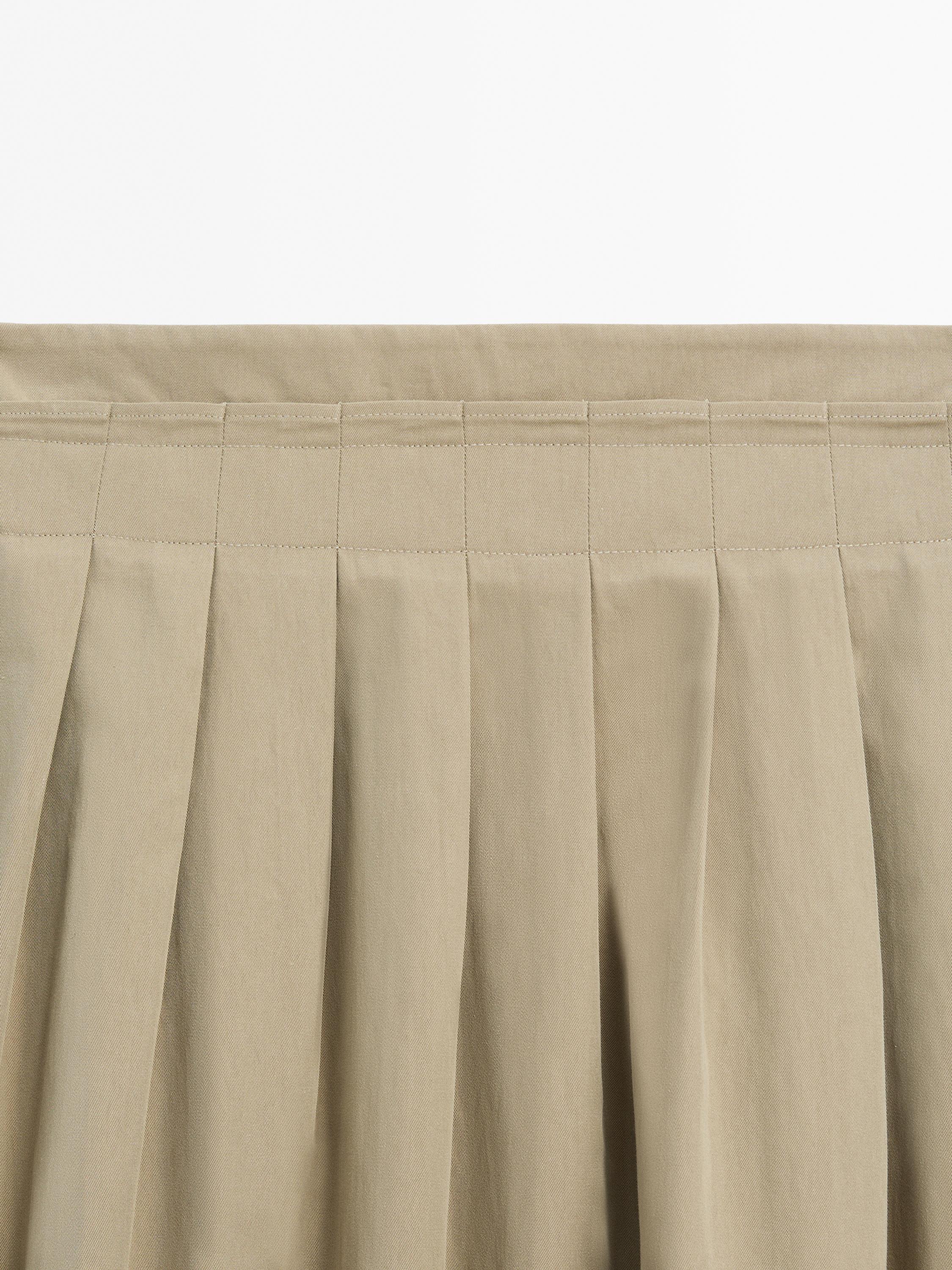 Cotton blend box pleat midi skirt