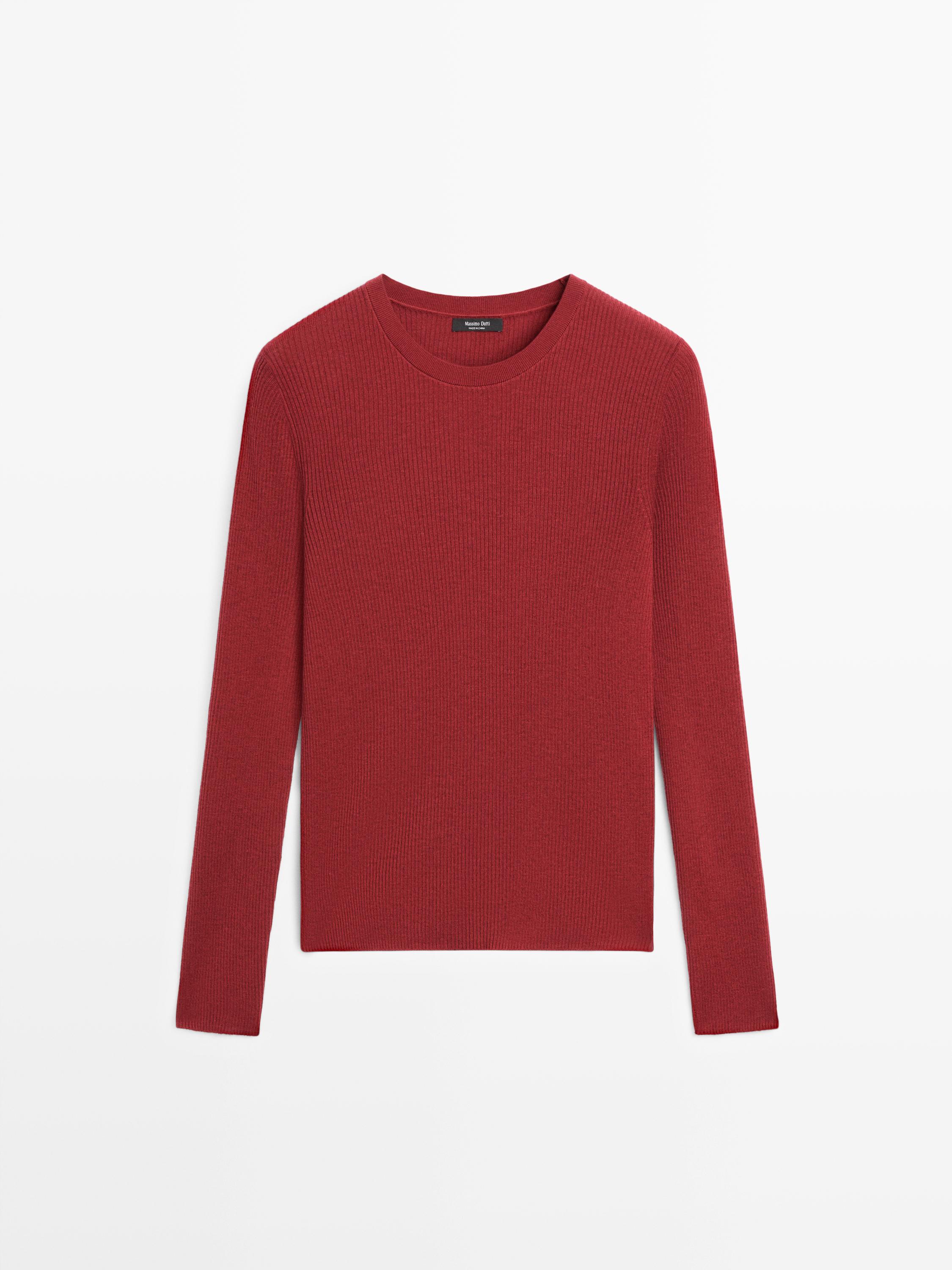 Gerippter Strickpullover aus Wollmischgewebe