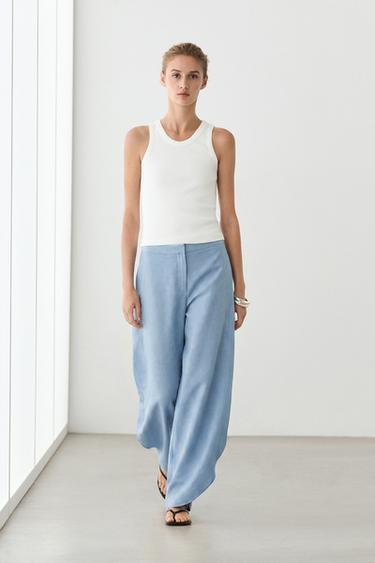 Voluminous flowing linen blend pants — SKY BLUE 1