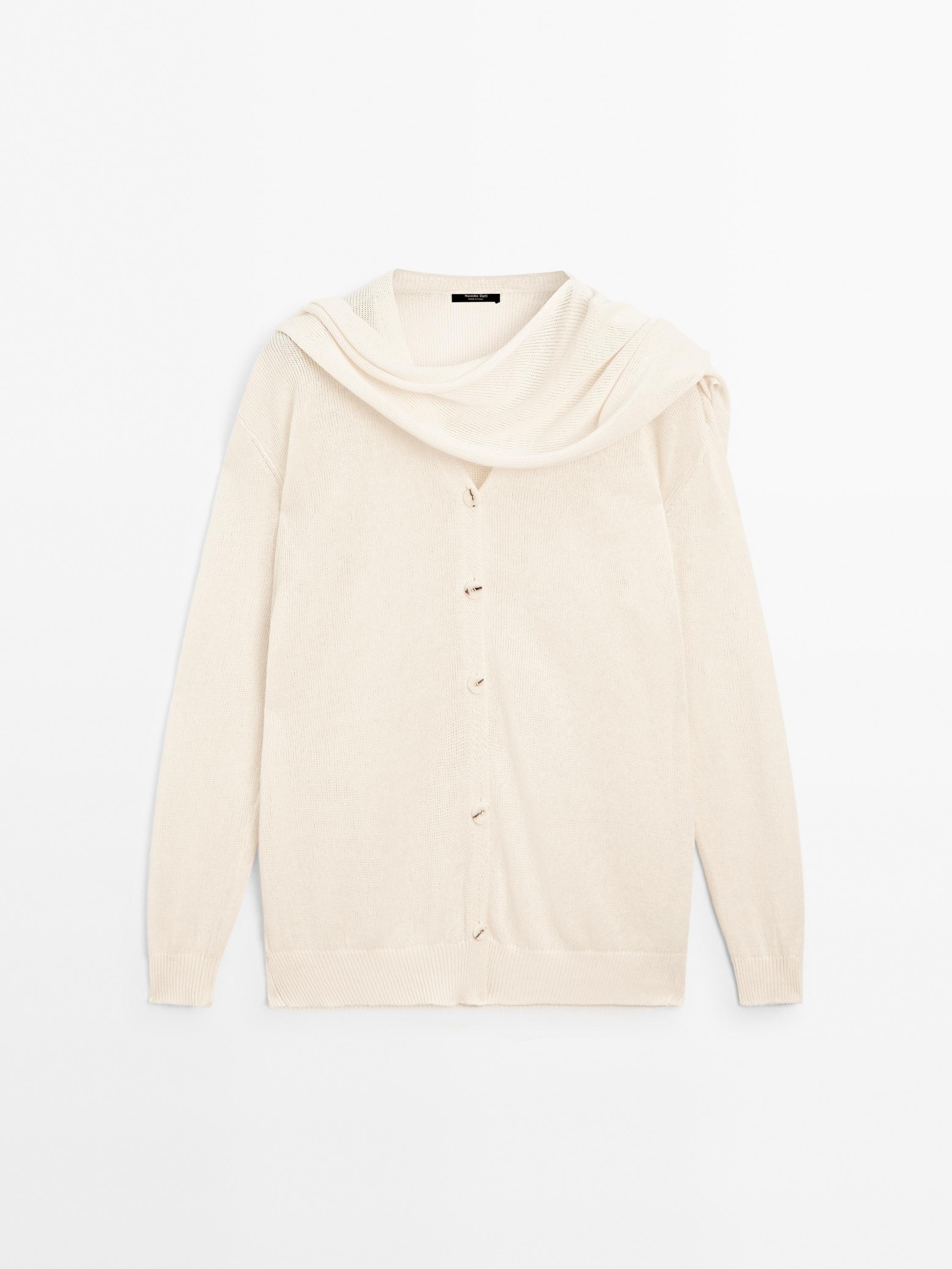 Linen blend knitted scarf cape